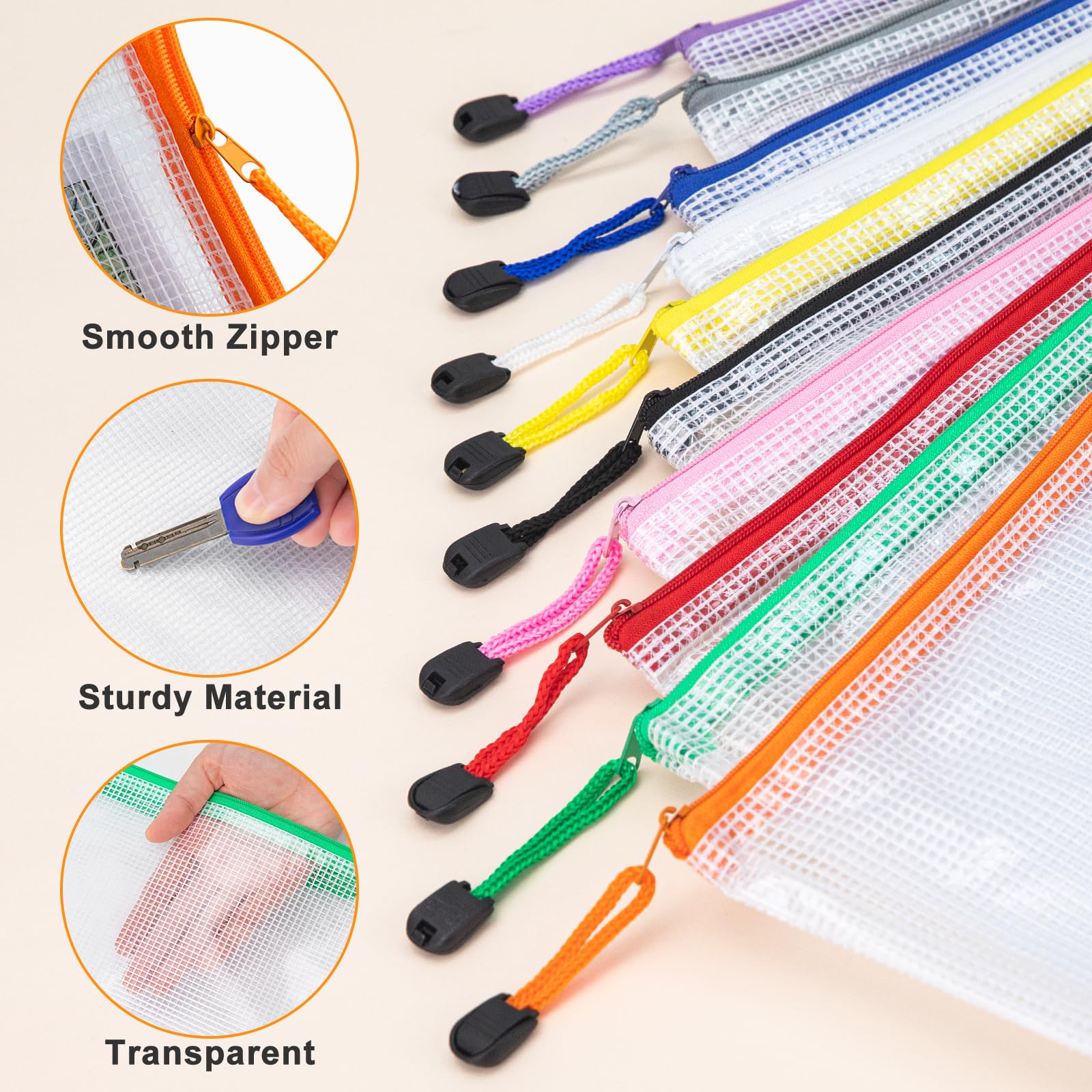 Confezione da 64 sacchetti formato A4, con cerniera, 8 colori | Sacchetti impermeabili con cerniera per riporre documenti, scuola, ufficio, giocattoli, puzzle, casa, viaggi