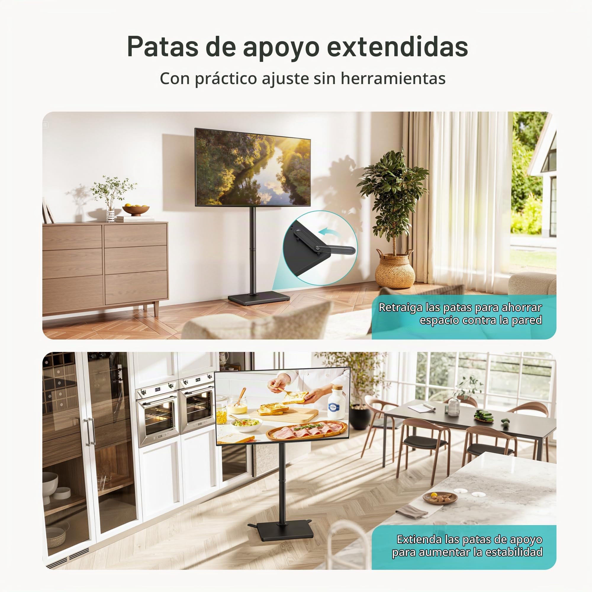 PEGZONE Soporte universal para TV de 24 a 65 pulgadas, giratorio 90 ° y altura ajustable, máx. VESA 400 x 400 mm, soporta 40 kg, ahorra espacio (negro)