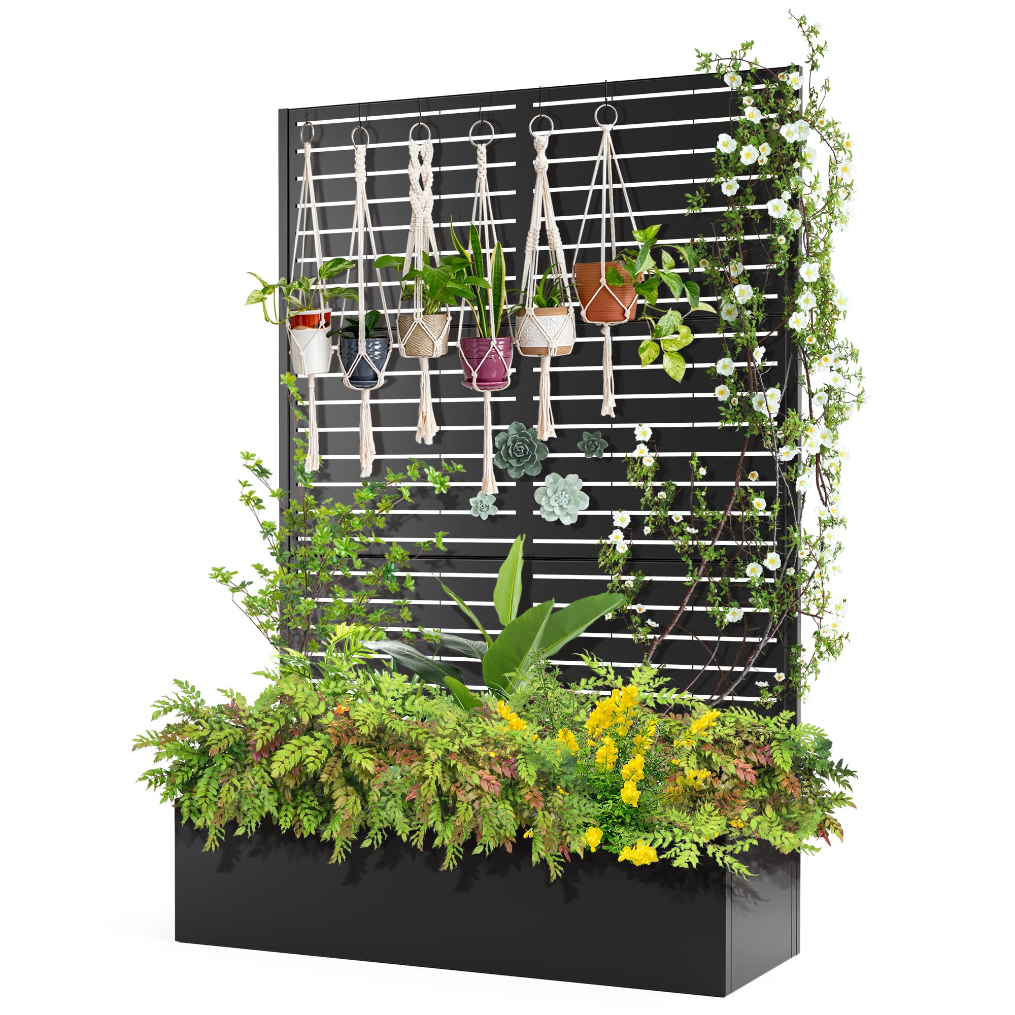 FENCY Metal Raised Garden Bed with Trellis, 47"x16"x71"