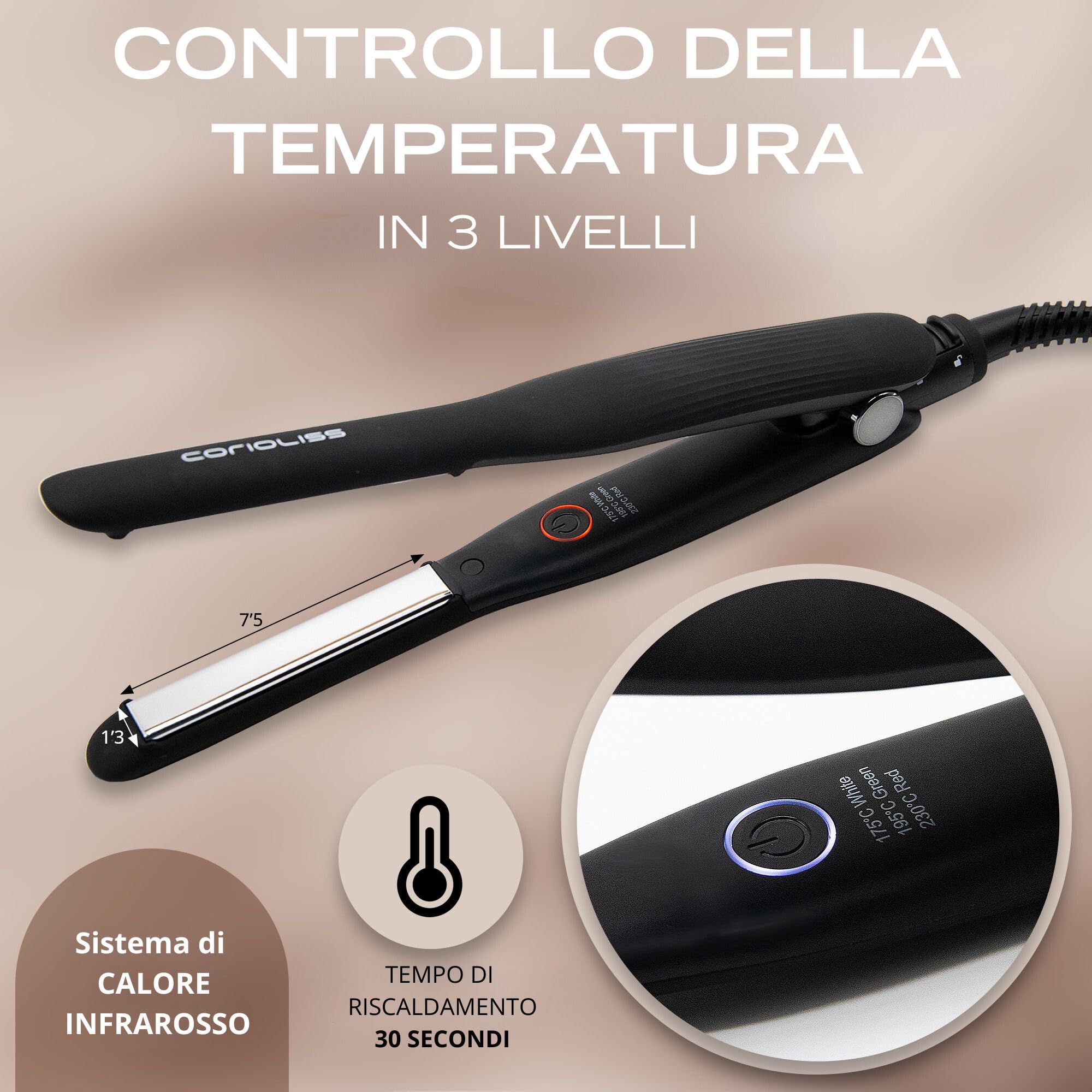 Corioliss Piastra per capelli Mini C-Slim con piastre extra sottili in titanio | Perfetta per Frangia e Capelli Corti | Uomo e Donna | Ionica | Anticrespo Black.