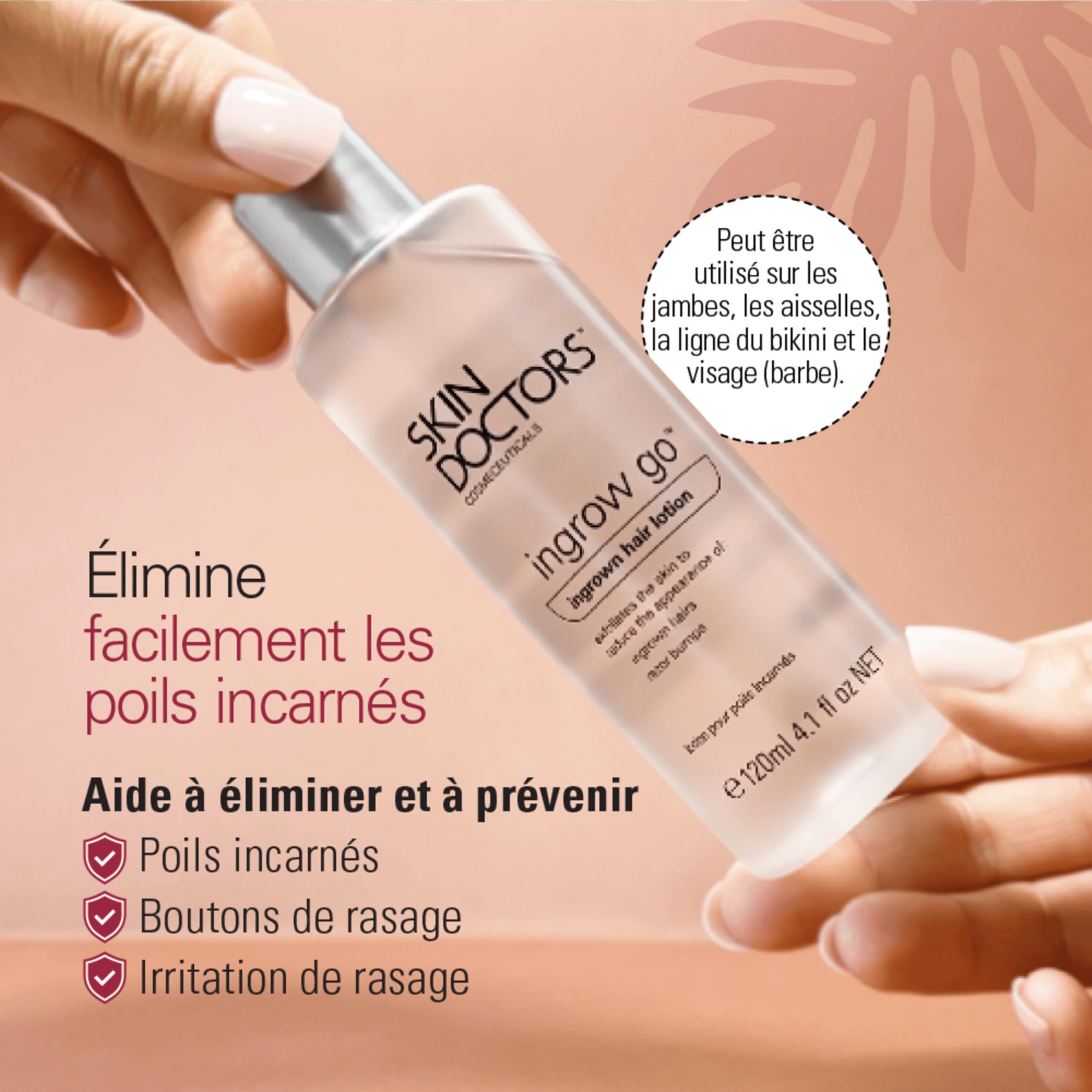 Skin Doctors Ingrow Go Lotion, Soin Anti-Poils Incarnés, Prévient et Réduit les Poils Incarnés après Rasage ou Épilation, Jambes, Zone du Maillot, Aisselles, Visage, 120 ml