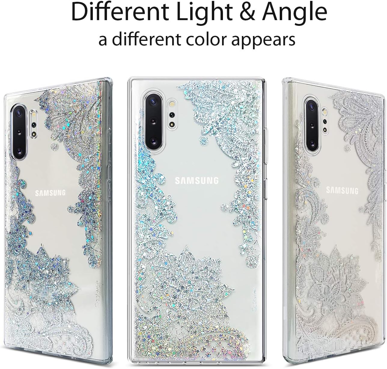 Coolwee Clear Glitter for Note 10 Plus Case Thin Flower Slim Cute Crystal Lace Bling Women Girl Floral Plastic Hard Back Soft TPU Bumper Protective Cover for Samsung Galaxy Note 10 Plus Mandala Henna