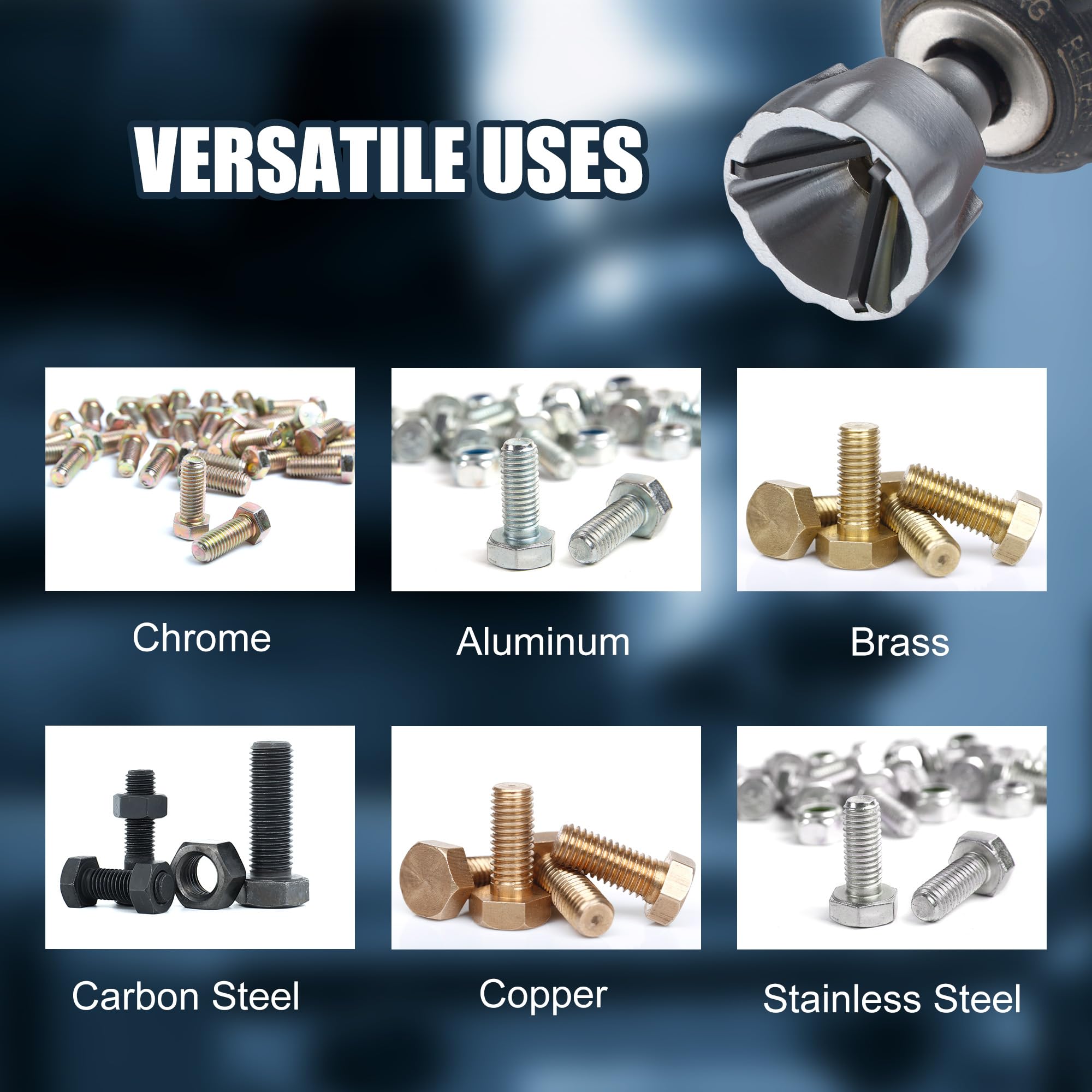 Lichamp Herramienta de chaflán de carburo de tungsteno de 1/8 a 1-7/16 pulgadas con broca avellanadora de 1/8 a 5/8 pulgadas, removedor de rebabas de carburo de tungsteno para tornillos de metal