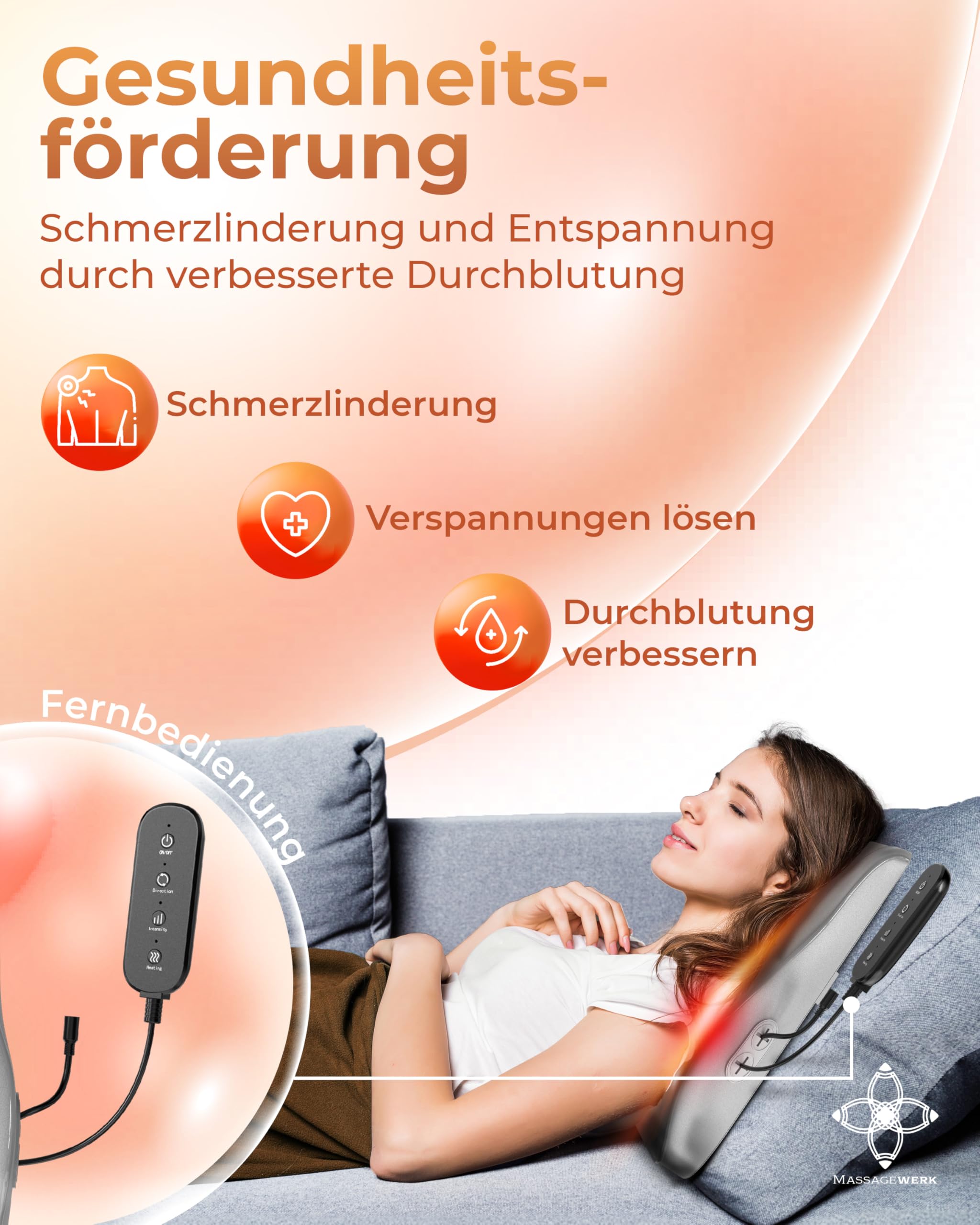 Masajeador de cuello y espalda Shiatsu eléctrico con función térmica ergonómica para aliviar la tensión muscular y el dolor
