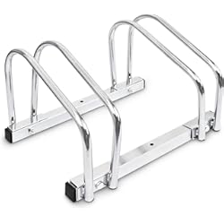 Anclaje Bicicleta Garaje relaxdays Soporte, Acero Cromado, 40 x 32 x 26 cm, Suelo y Pared, para 2 Bicicletas, Garaje, Parqueo, Plateado, Plata, 26 x 40 x 32 cm