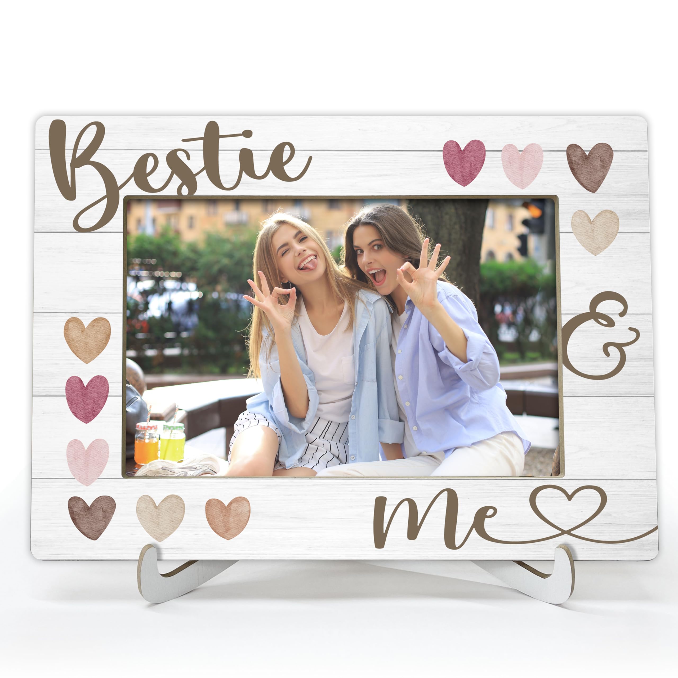 ONDTOM Gifts For Women Bestie, Long Distance Friendship Gifts, Best Friend Forever Photo Frame, Wood 4x6 Bestie & Me Picture Frame for Desk