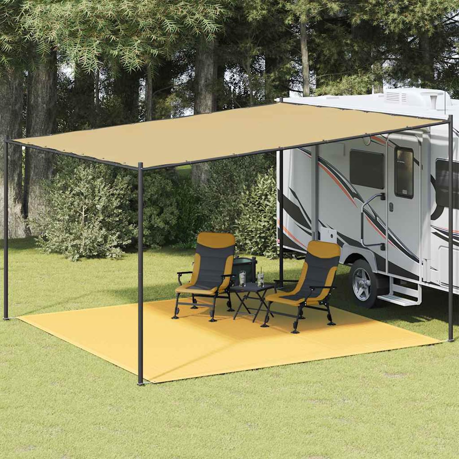 Homgoday Tapis de tente - Tapis de sol pour auvent - Tapis de sol pour tente, camping-car, caravane - 400 x 400 cm - Beige