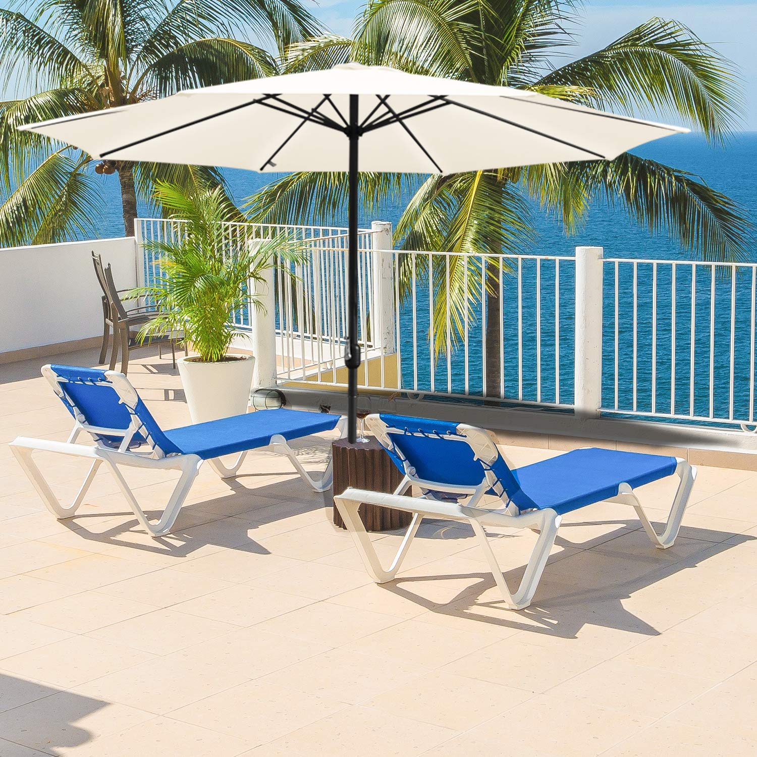 Grand parasol de jardin déporté imperméable sans support - Avec manivelle - Pour balcon, jardin, terrasse - 270 x 350 cm