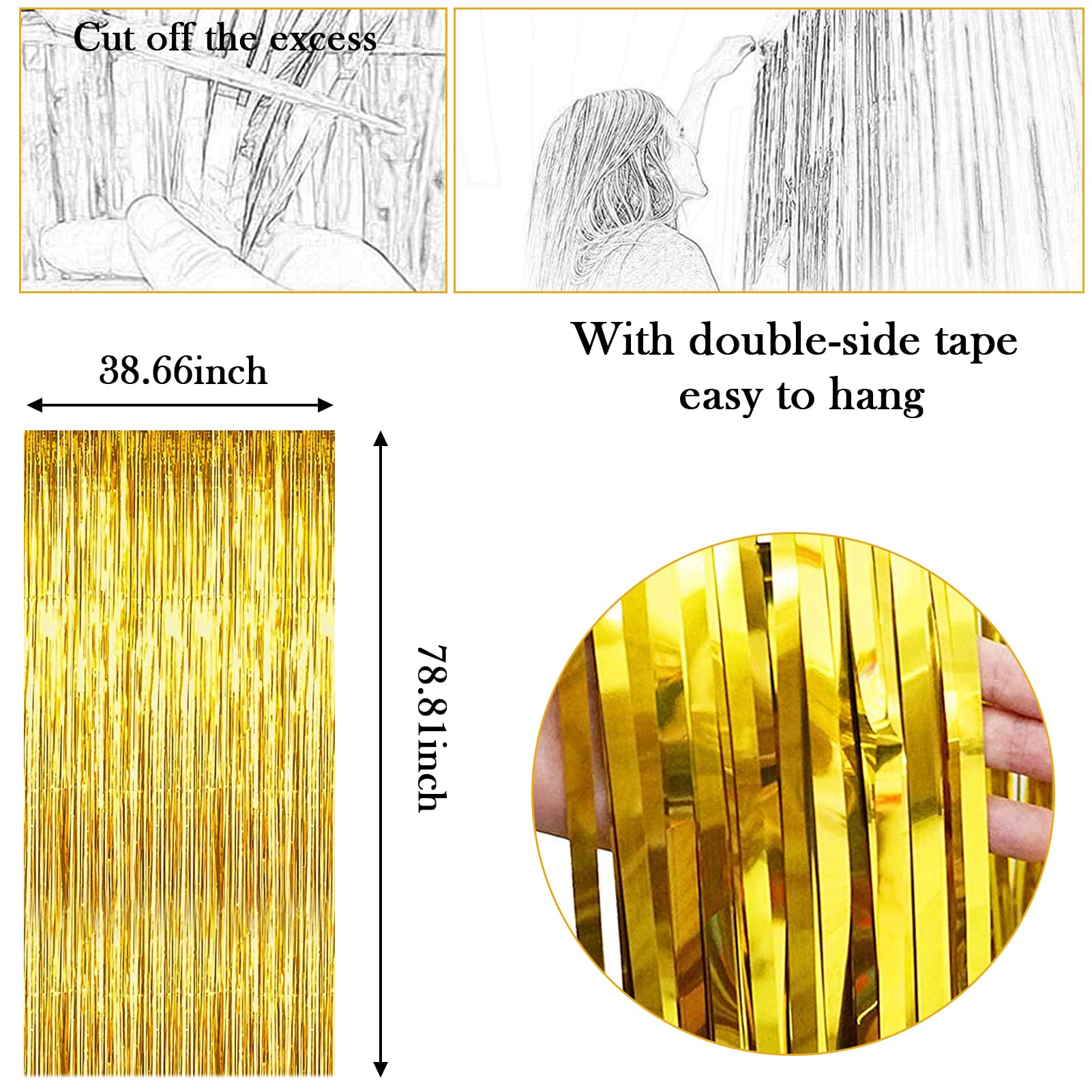 Frange Decorative Per Feste - 6 Pezzi 1x2,5m Oro Per Matrimoni E Compleanni - Foto 4