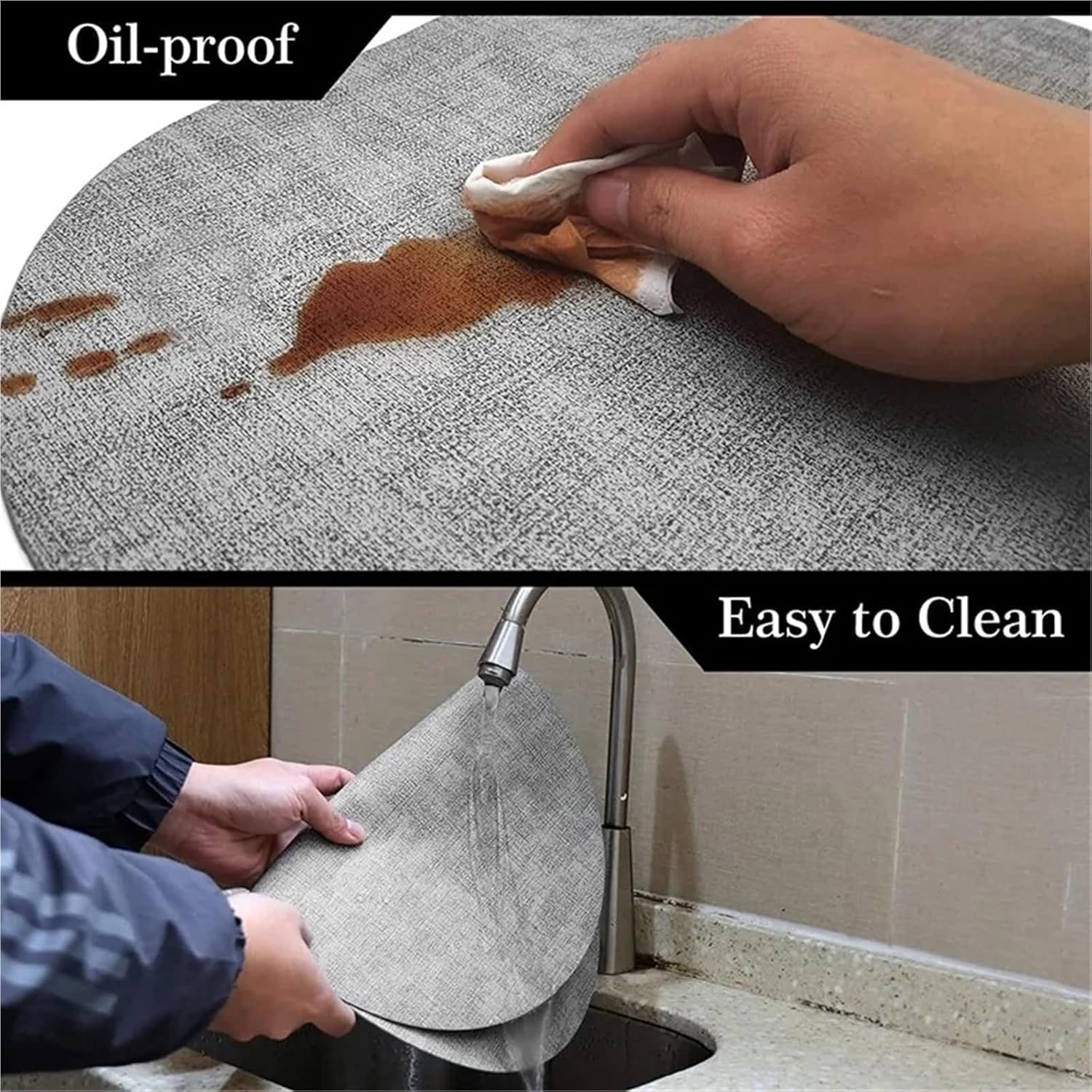 Decoration Oval Gift Placemats Heat Thick Faux Leather Non-Slip Table Mats Pad for Kitchen Coffee Dining Room(Vin Light Grey,30x44cm 1pcs)