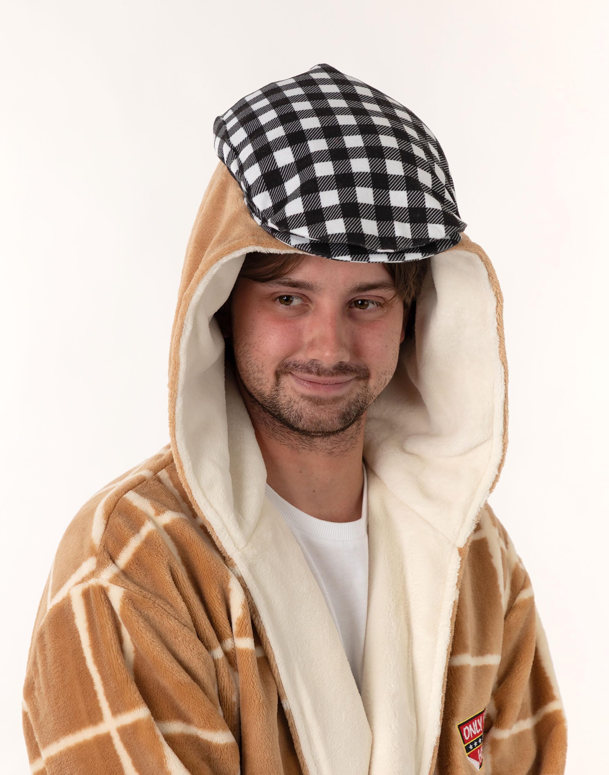 Only Fools And Horses Albornoz con capucha marrón y crema para hombre| Prenda de estar por casa de forro polar suave y cómoda para el baño y el descanso | Diseño clásico a cuadros