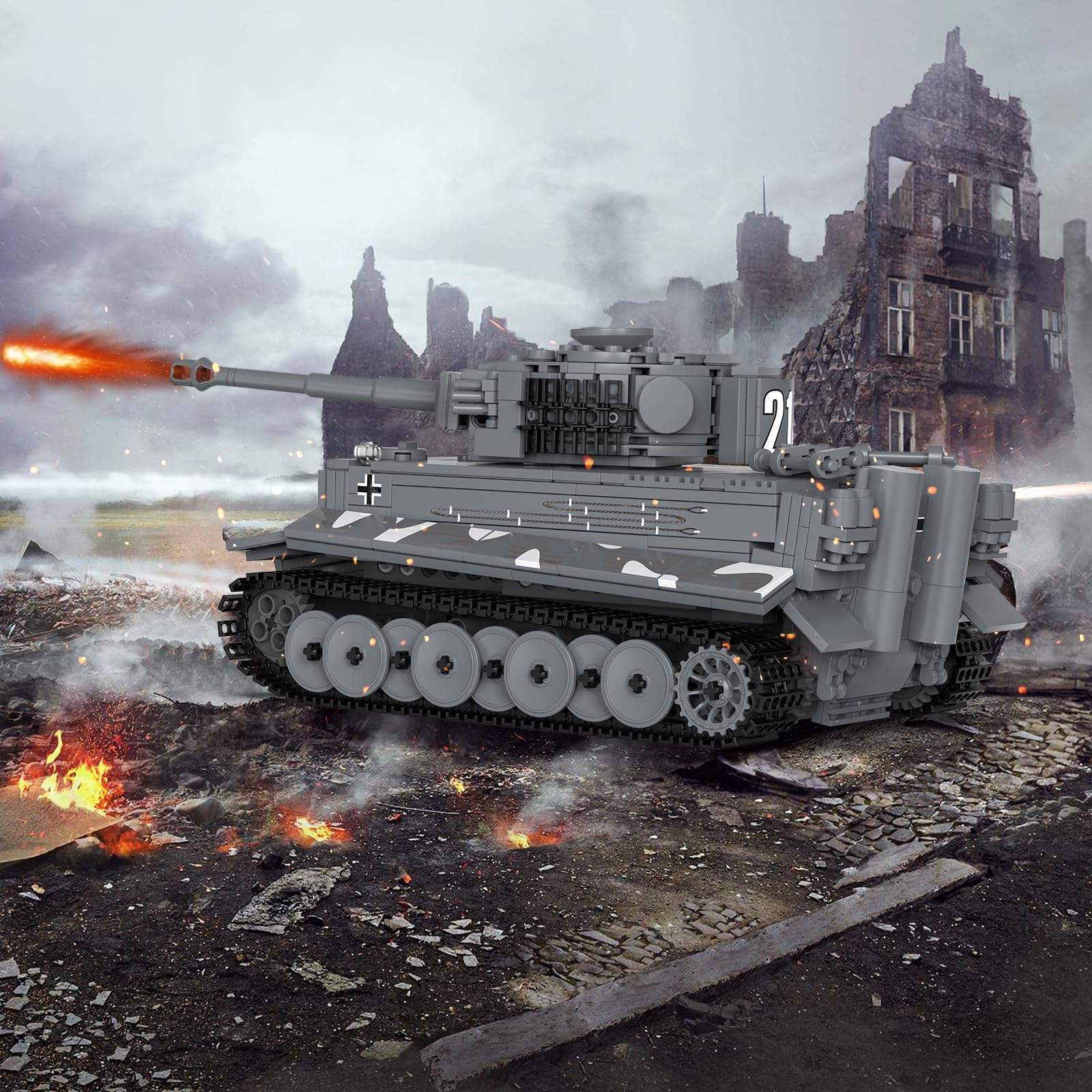 JMBricklayer RC WW2 Military Tiger Tank Building Blocks Sets for Adult 61501 War Armor Battle Tank Vehicle Model Construction Toys with Motor & Remote - Image 3