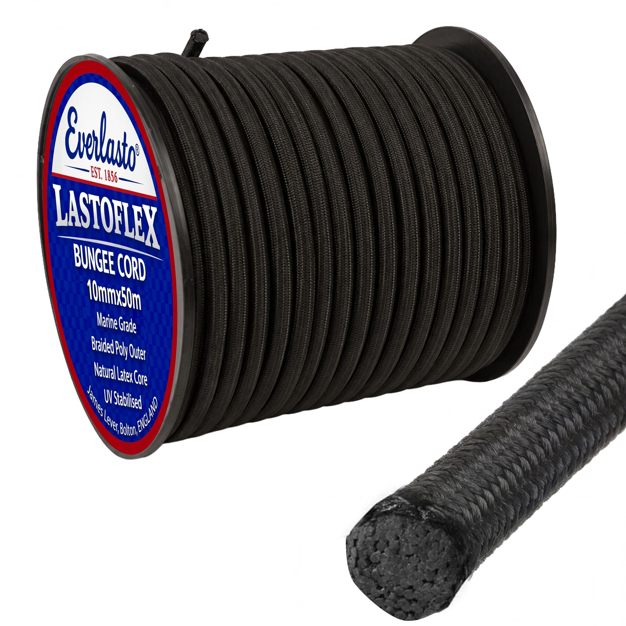 Everlasto Black 'Lastoflex' Elastic Bungee Cord Shock Cord Rope 10Mm X 50M