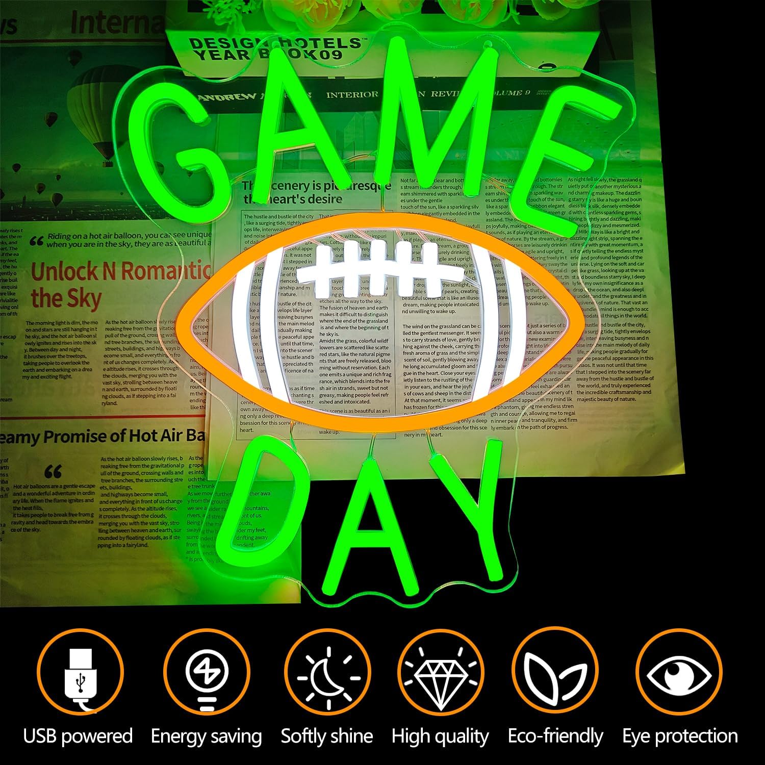 Game Day Neon Sign for Wall Decor Football Neon Led Sign Game Day Decorations Rugby Neon Light Up Sign for Bedroom Man Cave Bar Club Sports Studio Themed Birthday Party College Dorm Decoration - Image 2