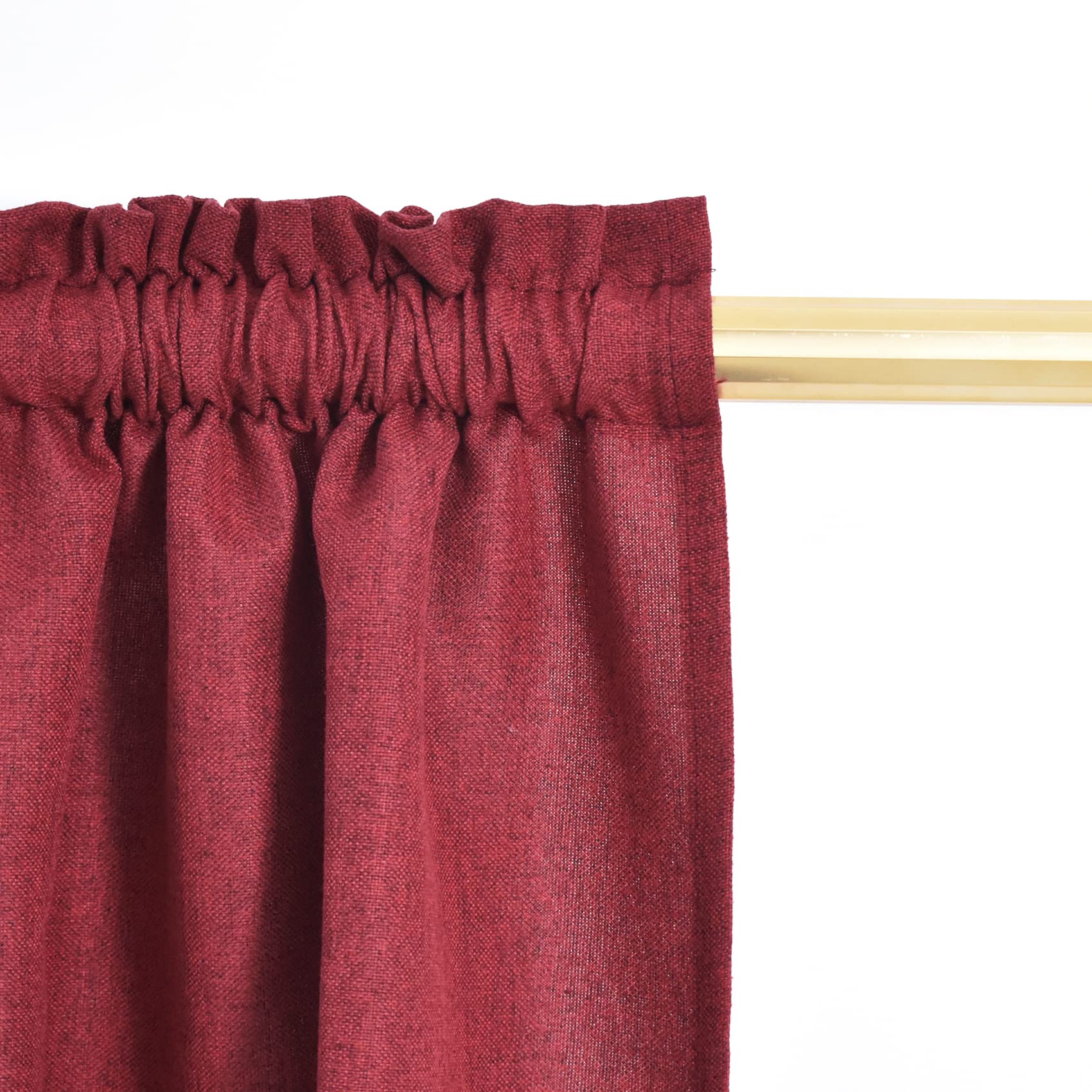 UPOPO Lot de 3 rideaux et cantonnière rouge texturé en lin pour cuisine, salle de bain, café, sous-sol, passe-tringle, 76,2 cm
