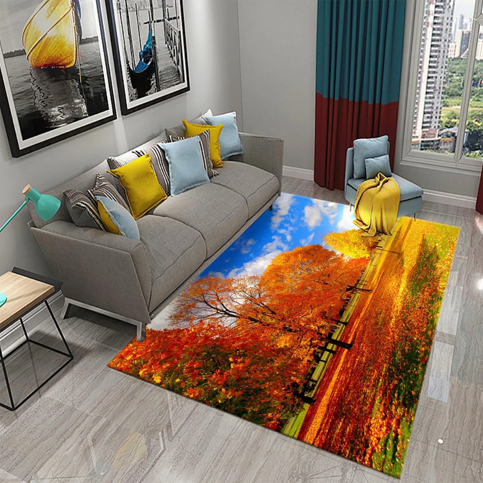 Tapis salon antidérapant résistant aux taches tapis de sol 3D feuilles d'érable facile à laver