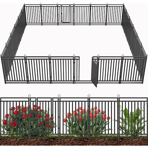 Decorative Garden Fence 54ft (L) × 40in (H), 21 Panels + 3 Gates, Metal Dog Fence Outdoor for Yard, Rust-Proof Animal Barrier Fencing for Patio & Flower Bed, Black-Silver