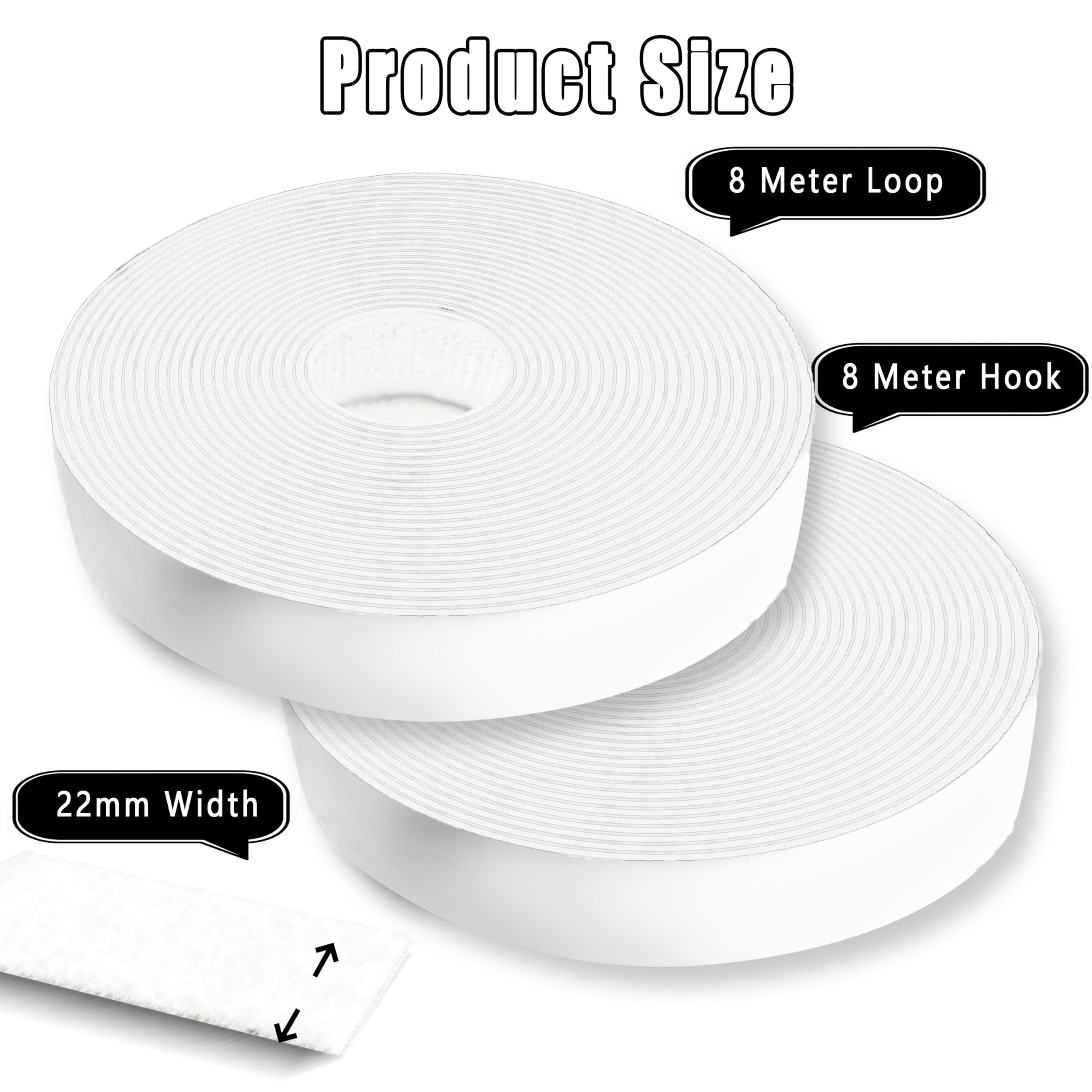 8 m x 20 mm Auto Adhesivo Cinta Rollo, Blanco- Adecuado para Ropa, Zapatos, Sombreros, Manualidades y Almacenamiento en el Hogar (Reutilizable)