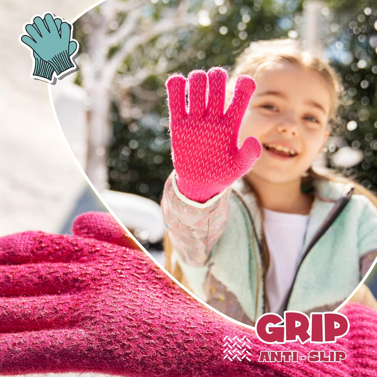 Kids Gloves Winter Alpaca Wool Knit Fleece Lined Gloves Touchscreen Warm for Boys Girls Children Toddler - Image 3