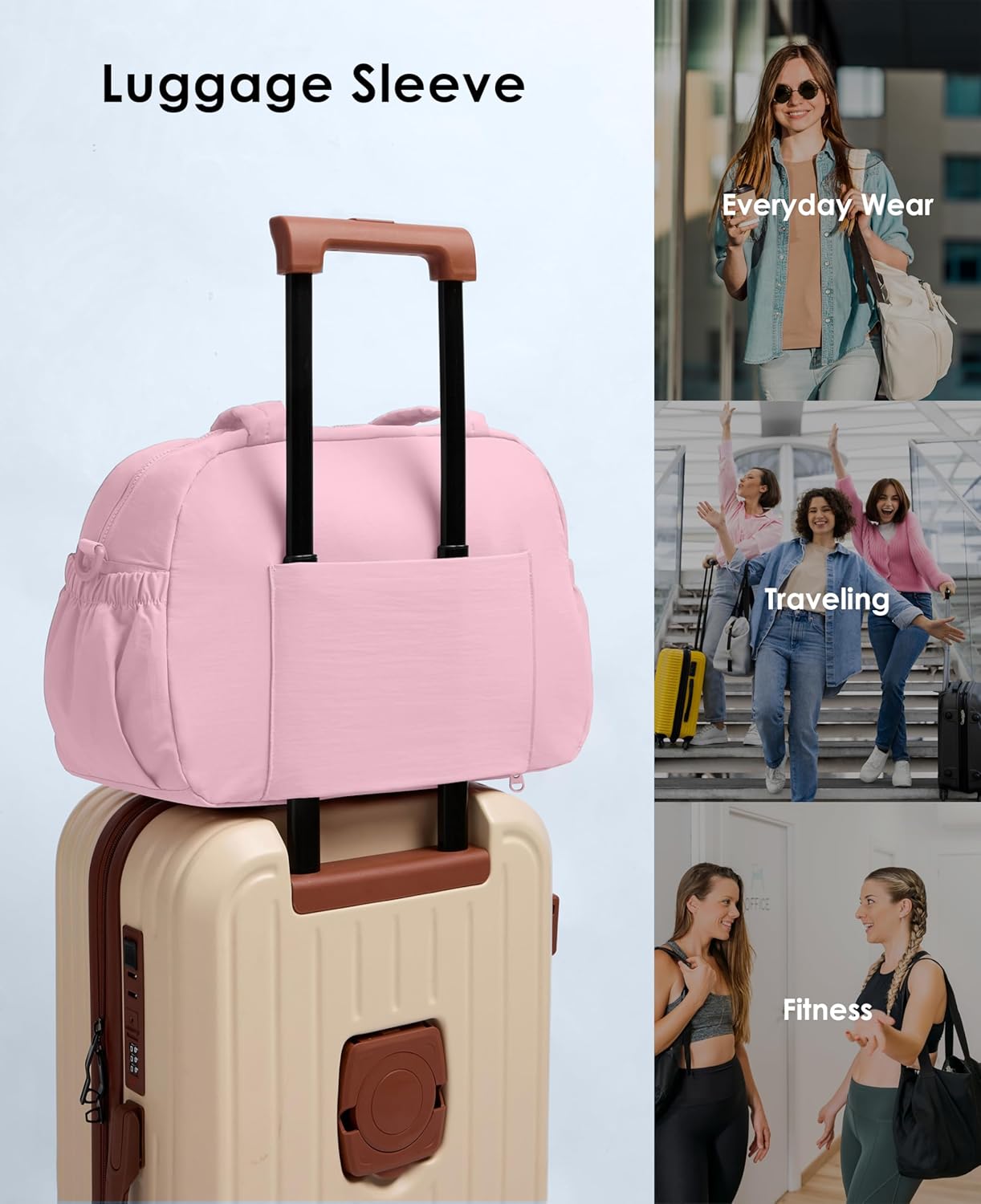 Gym Bag for Women, Travel Duffle Bags with Wet Pocket, Lightweight Carry on Bag Overnight Weekender Duffel Bag, Water Resistant (Bright Pink) - Image 6