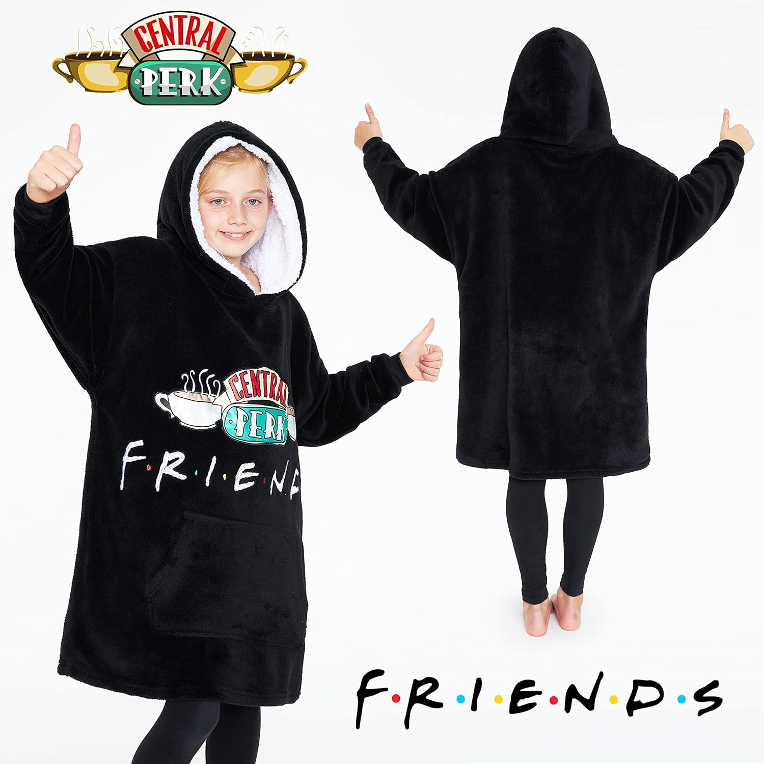 FRIENDS Hoodie Blanket for Girls Teens Valentines Gifts Fleece Wearable Blanket with Sherpa Lined Hood Warm Oversized Hoodie