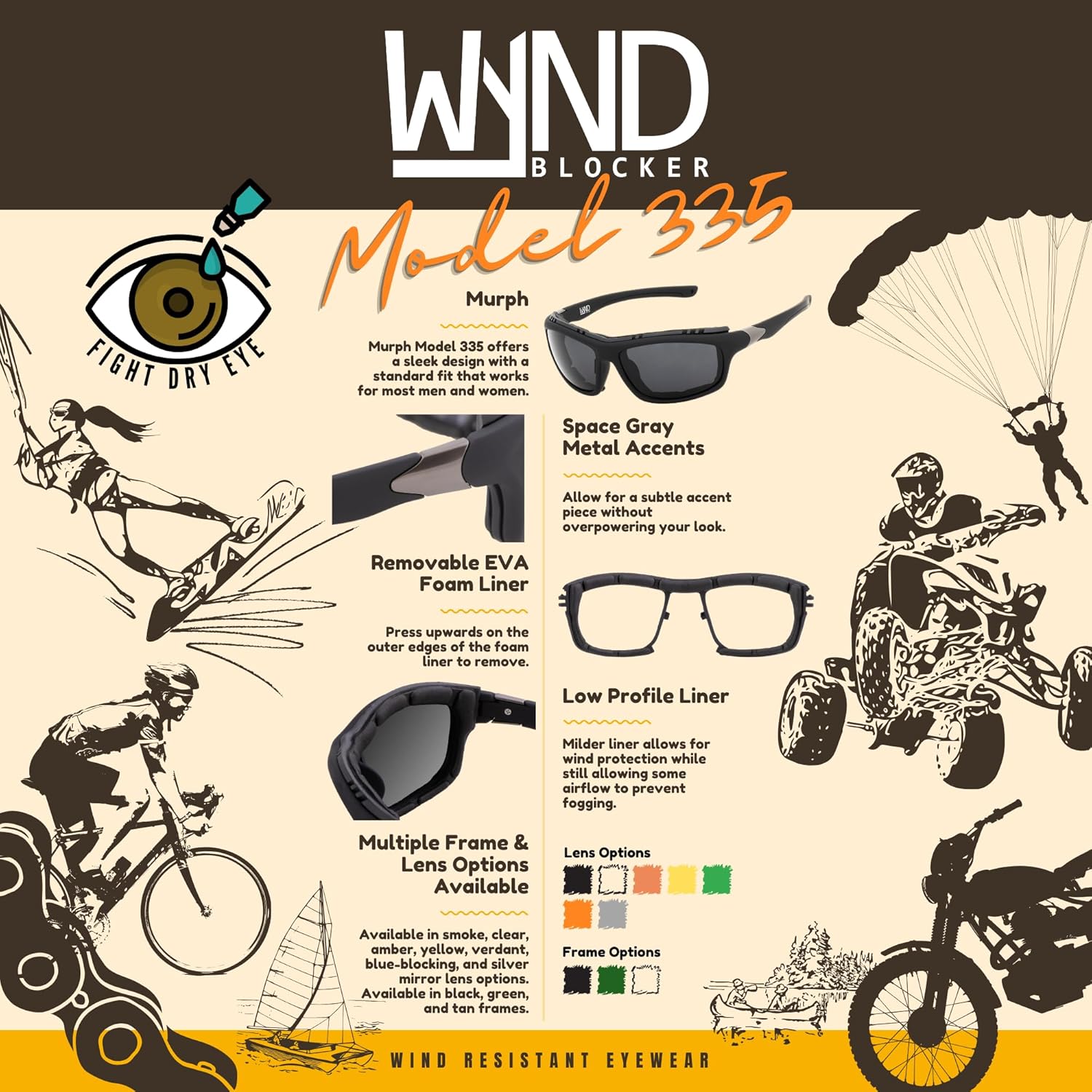 WYND Blocker Polarized Dry Eye Wind Resistant Sunglasses Motorcycle Glasses (Model 335 Polarized) - Image 5