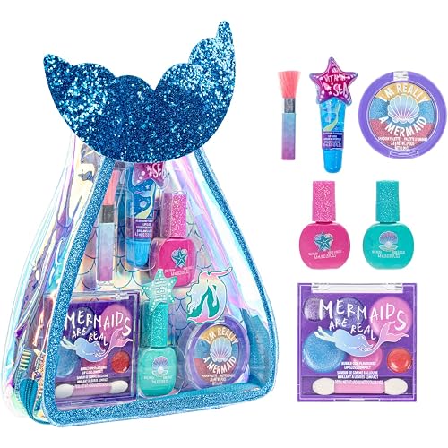 Townley Girl Mermaid Bag Makeup Set with Lip Gloss & Nail Polish, Ages 3+