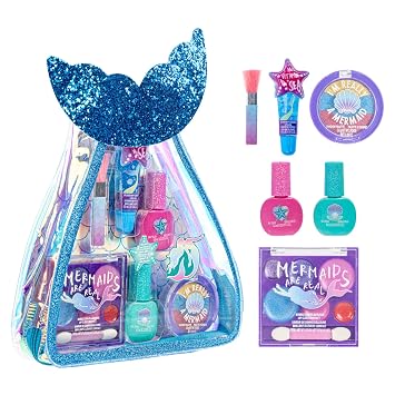 Townley Girl Mermaid Bag Makeup Set with Lip Gloss & Nail Polish, Ages 3+