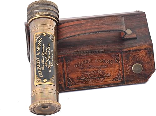 Miniatura 4 de Royalmart Handicrafts - Caleidoscopio de latón hecho a mano con caja de cuero, aspecto vintage, acabado antiguo, caleidoscopio para niños, amigos,