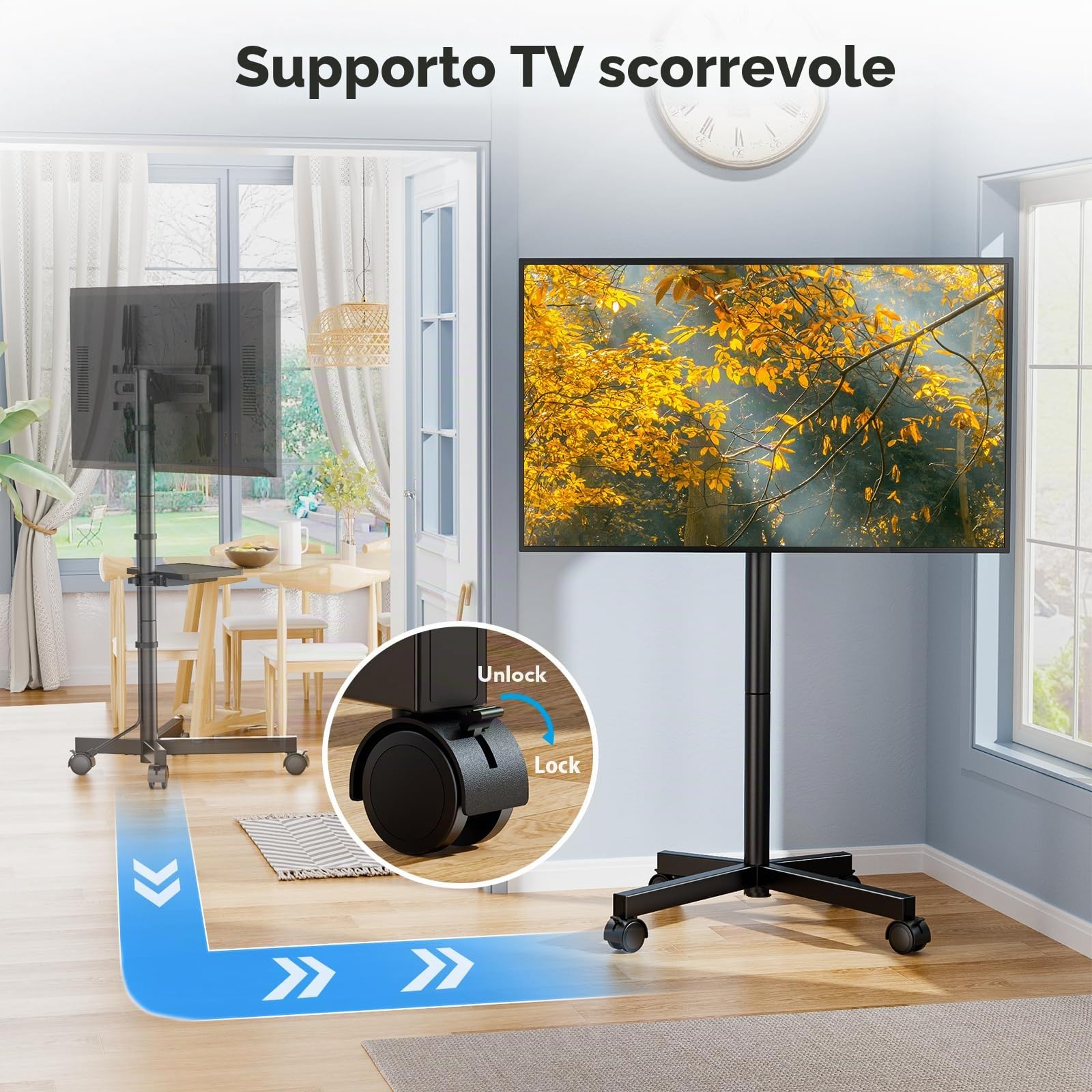 Supporto TV da Pavimento per Schermi Plasma/LCD/LED 23-60 Pollici con Ruote, Carrello Staffa Porta Mobile Supporto TV Fino a 40 kg, Max VESA 400 x 400 mm