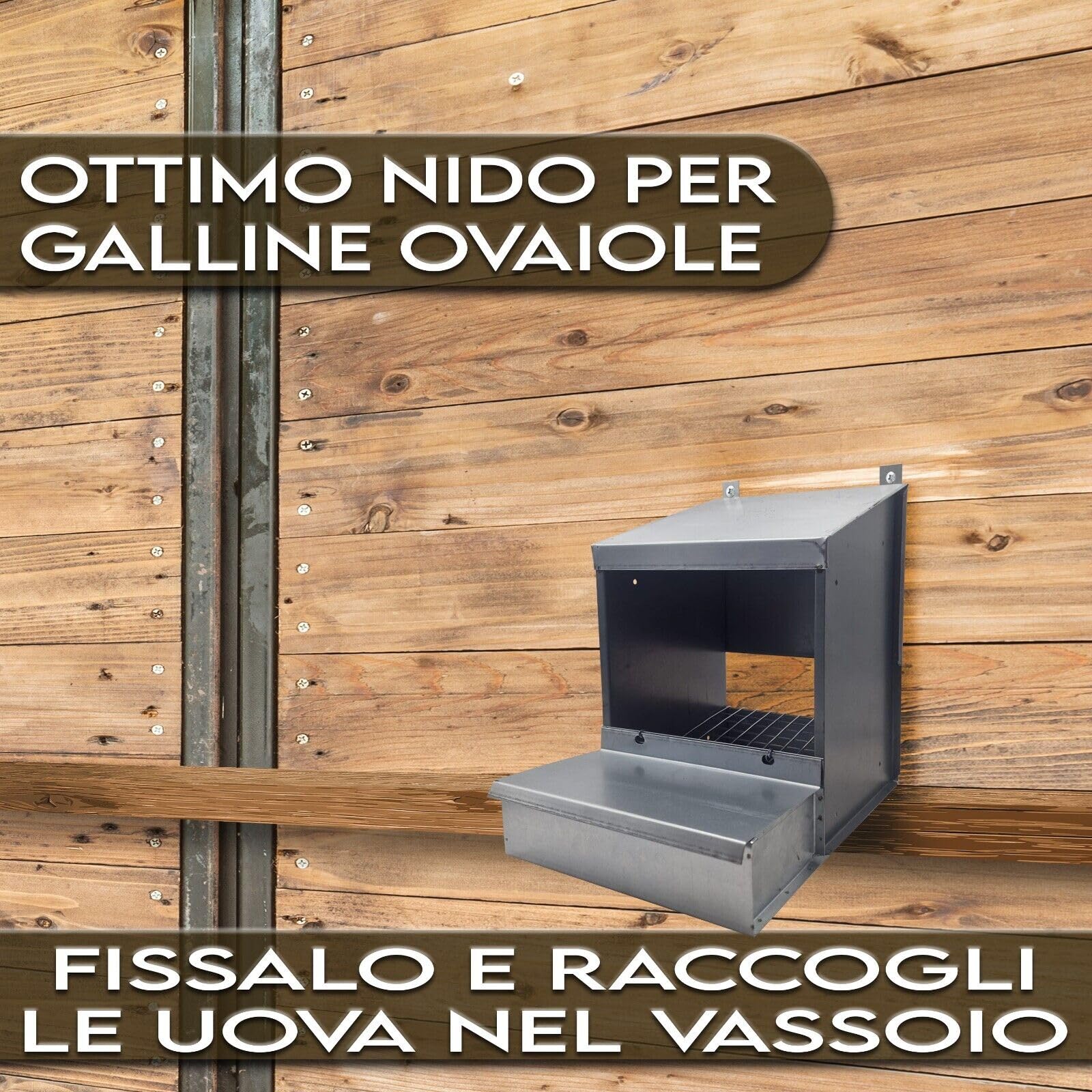 MAKA Nido per Galline Ovaiole 1 Posto Struttura in Lamiera e Rete Zincata Inclinata con Raccolta Uova Cassetta Contenente 30 Uova Ideale Pollaio Interno ed Esterno Tetto Spiovente 33x31x50 cm