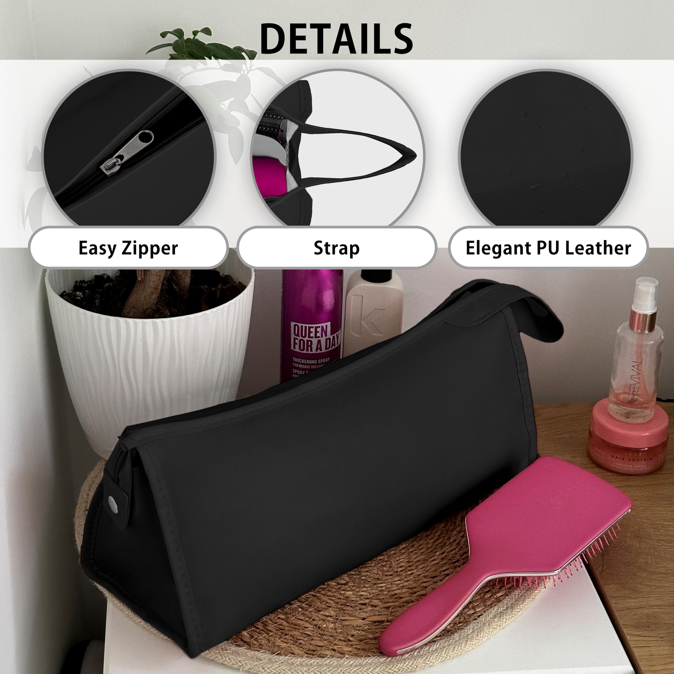 Borsa da Viaggio per Asciugacapelli - [ 35 x 14 x 15 cm ] - Custodia in Pelle Sintetica con Manico - Compatibile con Dyson Airwrap - Nero