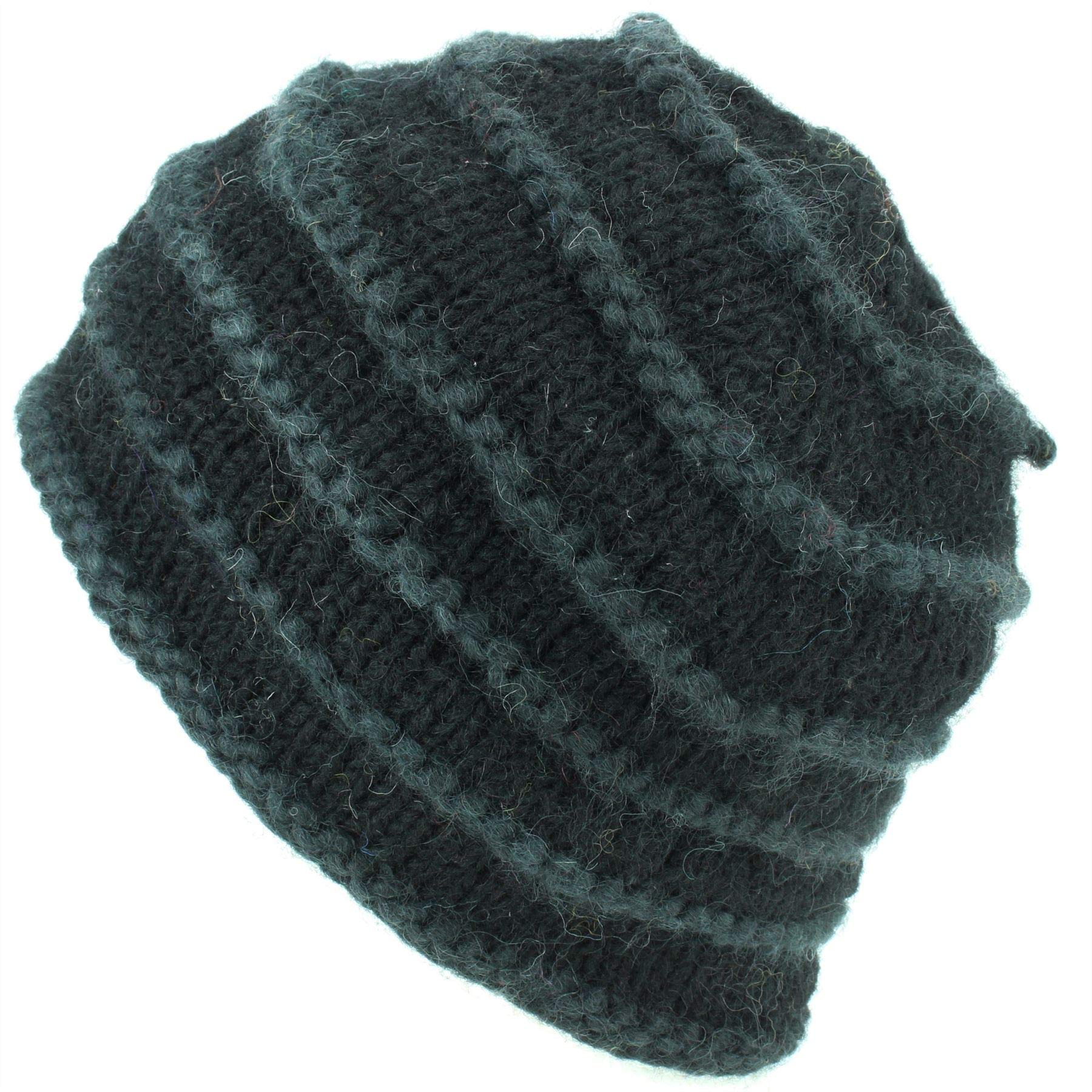 LOUDelephant Chunky Ribbed Wool Knit Beanie Hat with Space Dye Design - Black