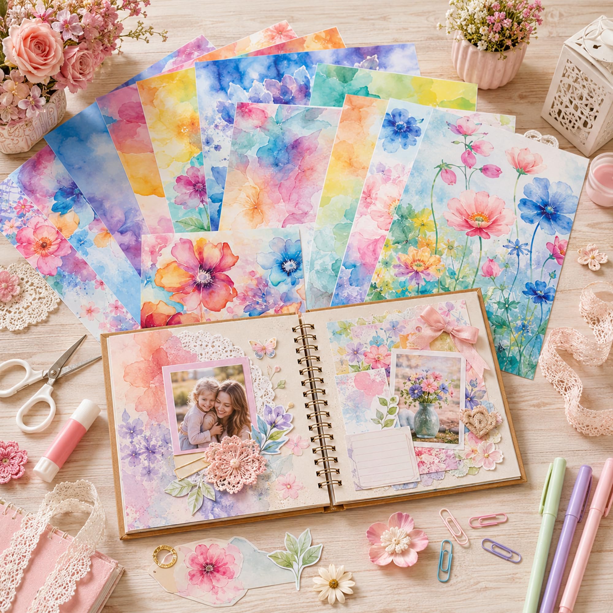 24 hojas de papel para álbumes de recortes de flores de 11.8 x 11.8 pulgadas, bloc de flores de doble cara, papel especial para hacer tarjetas, origami, bricolaje