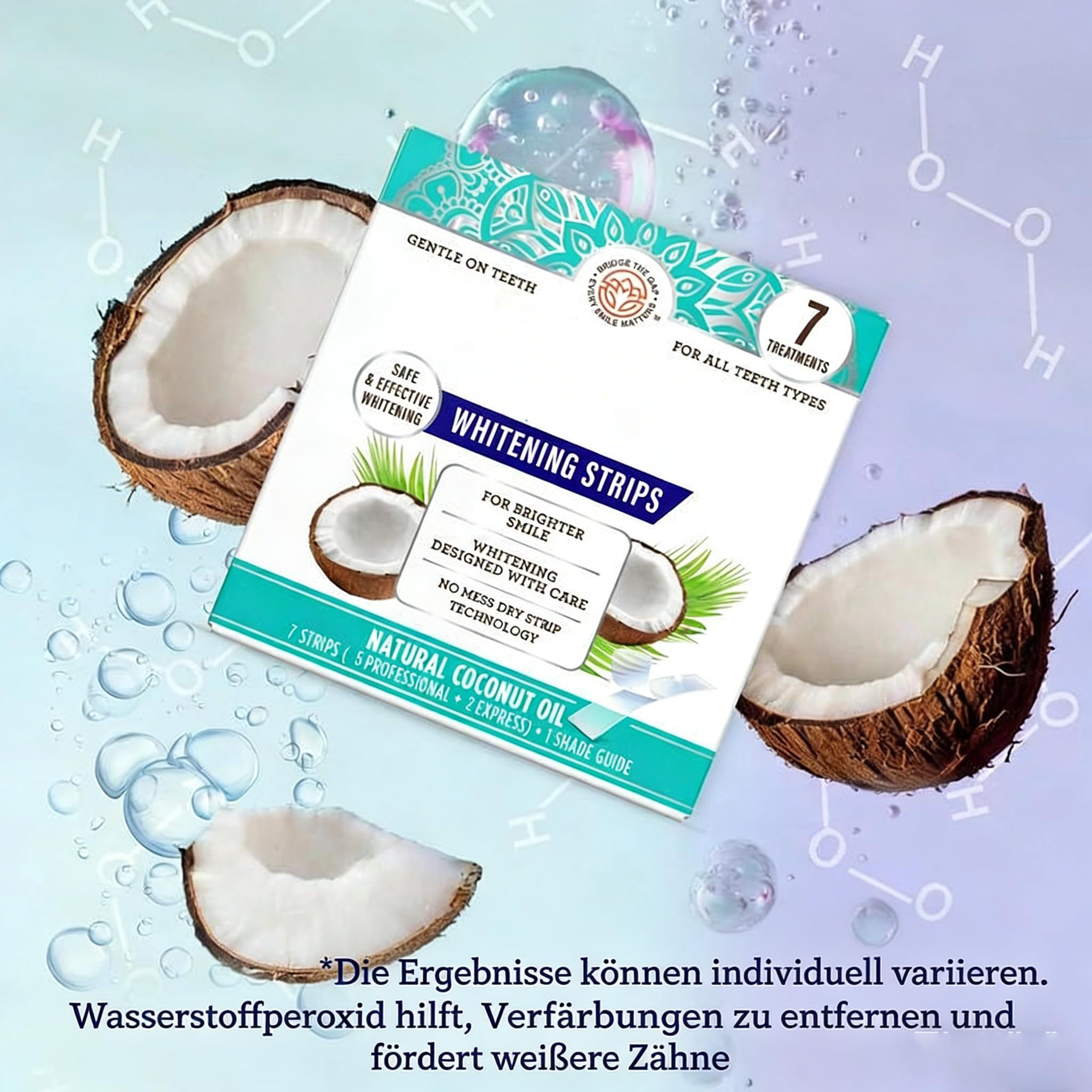 Teeth Whitening Strips - Infused with Coconut Oil - 7 Treatments- Behandlung mit rutschfester und trockener Streifentechnologie - Sorgfältig entwickelt für ein strahlenderes Lächeln