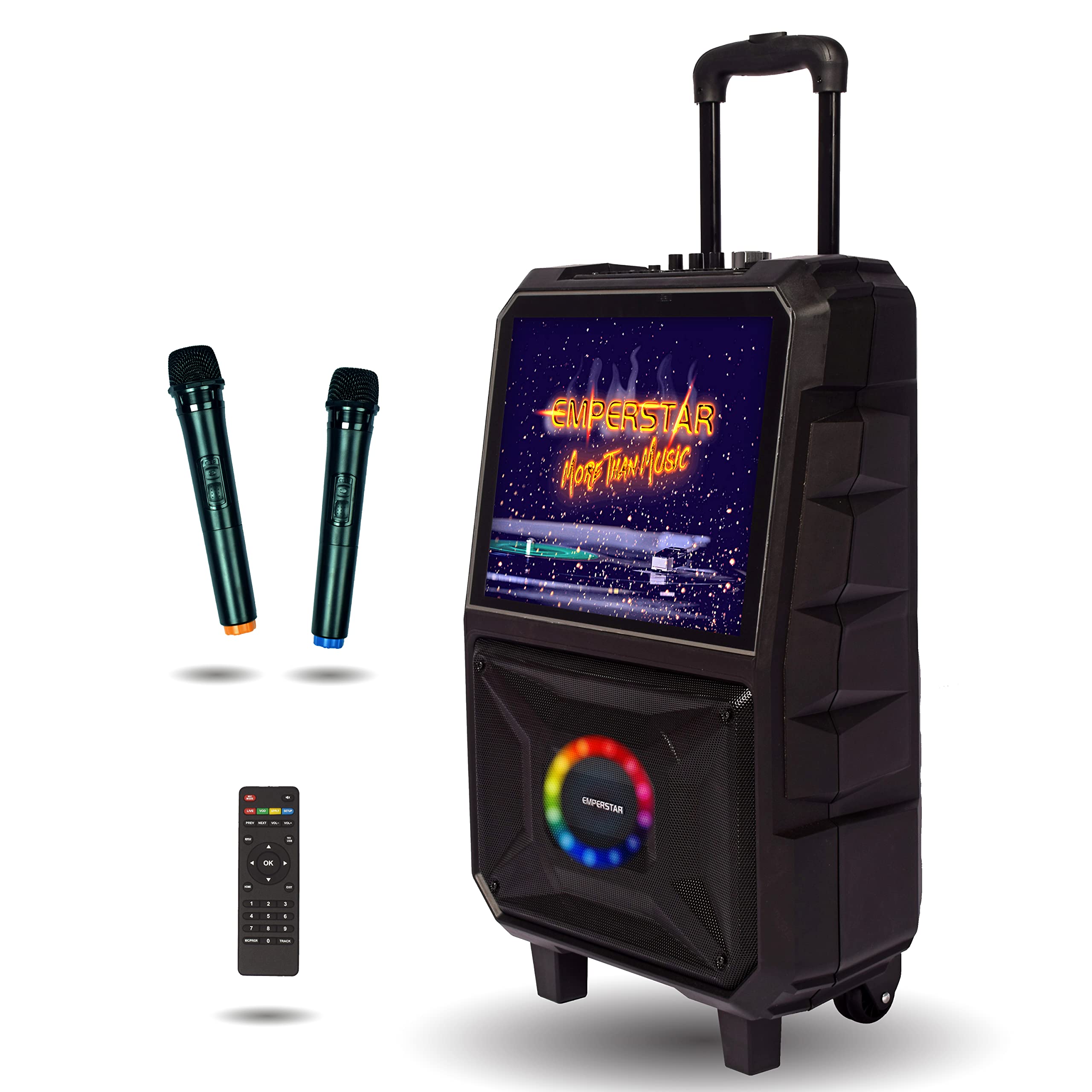 WiFi Portable Karaoke Bluetooth Speaker, 2 Wireless Microphones,15'' Touch Screen, Lyrics Display an