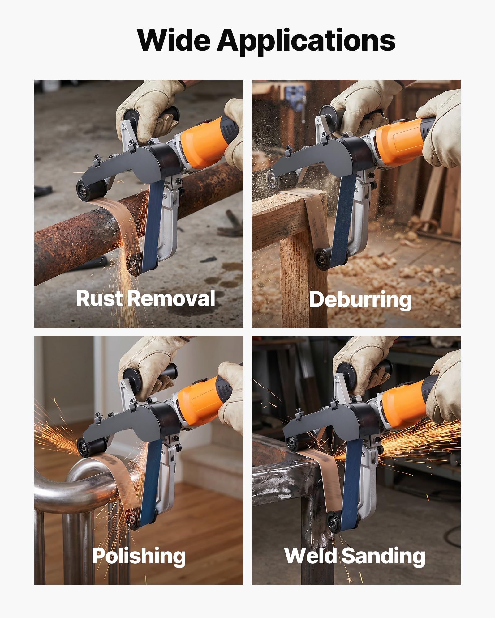VEVOR Ponceuse à Bande, Ponceuse de Tubes Professionnelle 1300 W avec 6 Vitesses Variables 1100-3200 tr/min avec 100 Bandes Abrasives 40 x 760 mm pour Polissage, Finition, Élimination de la Rouille