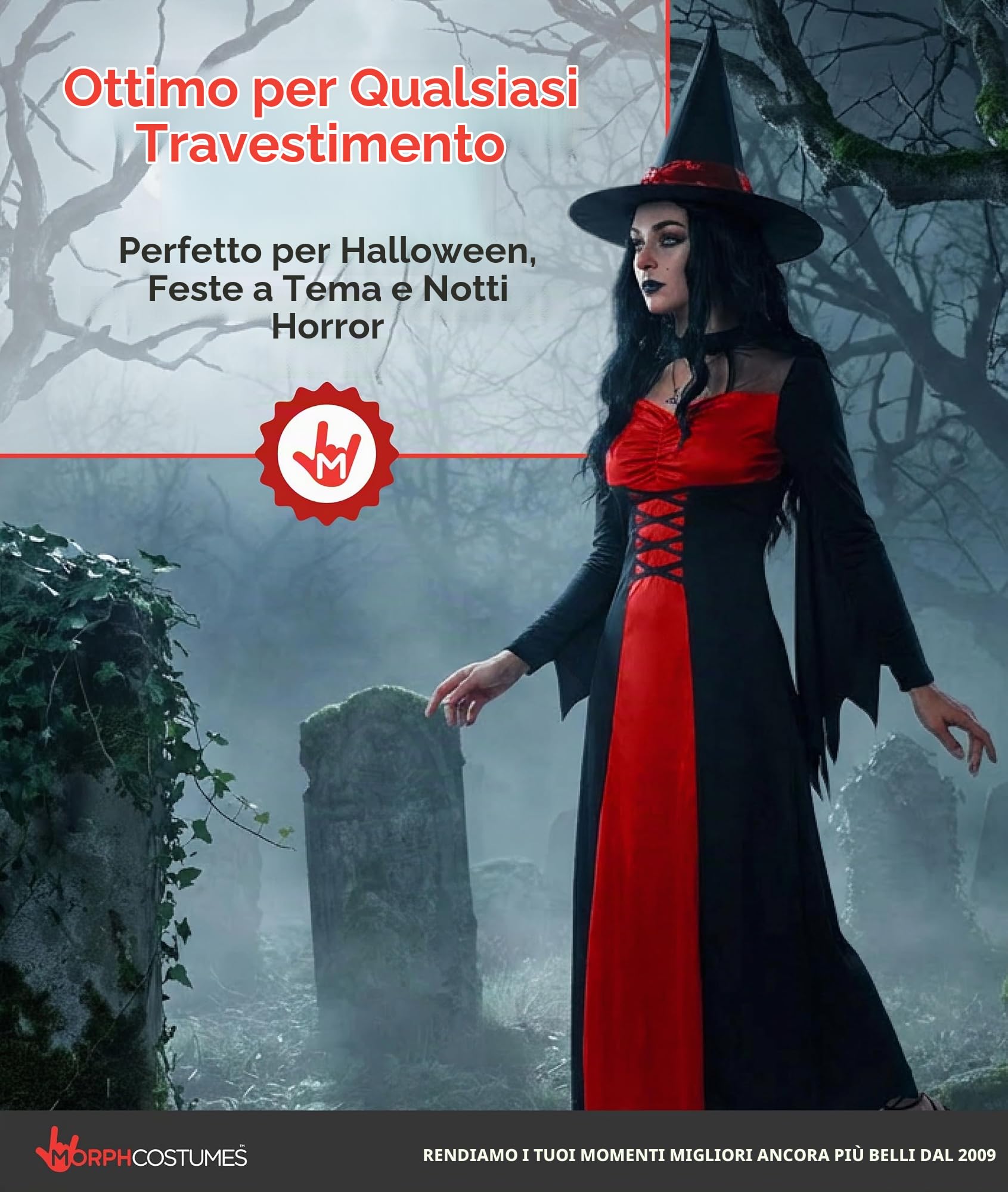 Morph Costume Strega Donna, Vestito Halloween Donne, Costume Strega Adulti, Abito Streghe Halloween e Carnevale