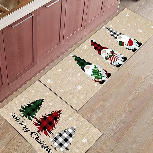 Miniatura 35 de Alfombras de cocina de Navidad absorbentes antideslizantes para piso, árbol de Navidad, muñeco de nieve y copo de nieve, alfombras y tapetes