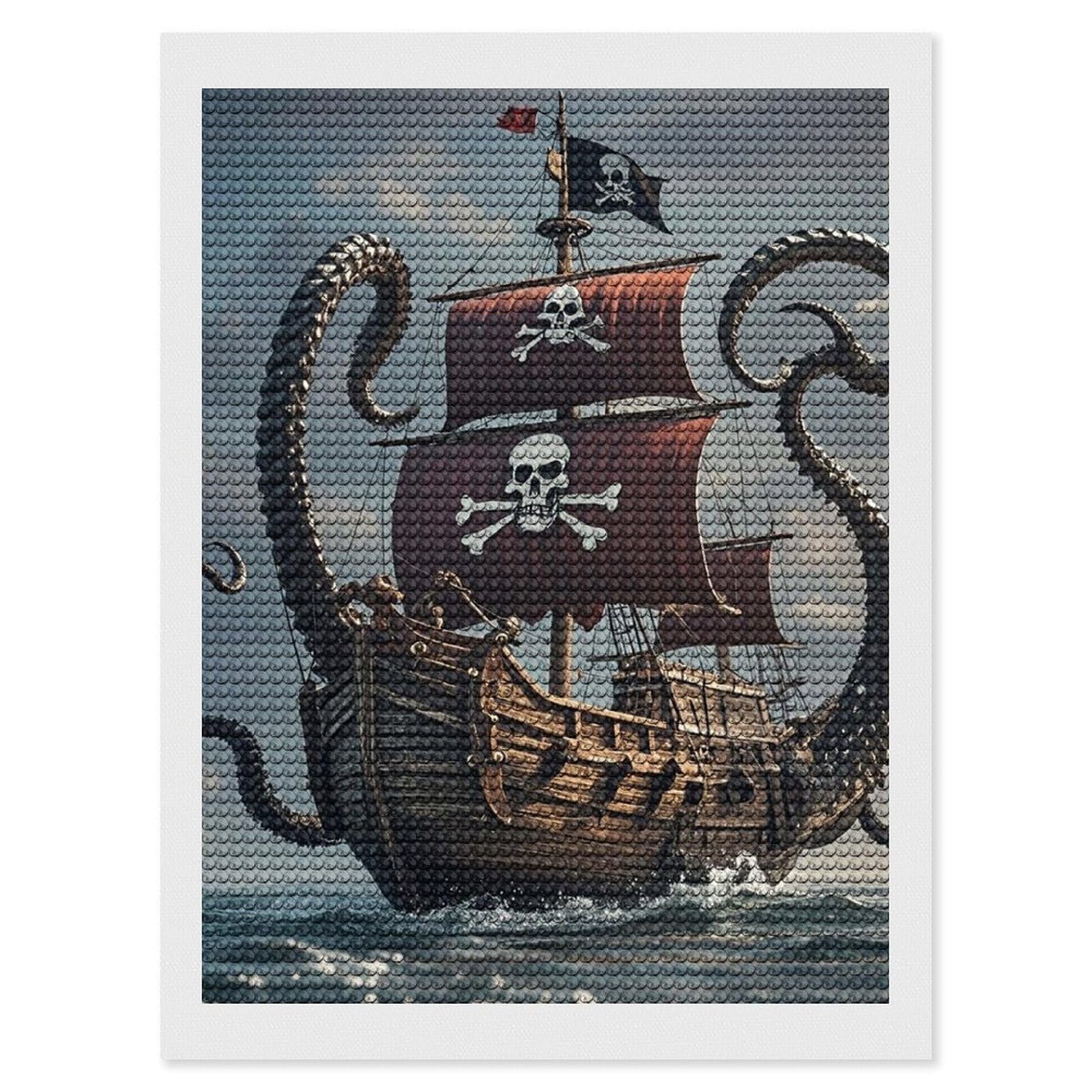 Octopus and Ship Diamond Painting Kits for Adults, DIY 5D Diamond Painting Kits for Beginners, Round Full Drill Diamond Dots Paintings, Diamonds Pictures Gem Art for Crafts Home Decor 12"x16"