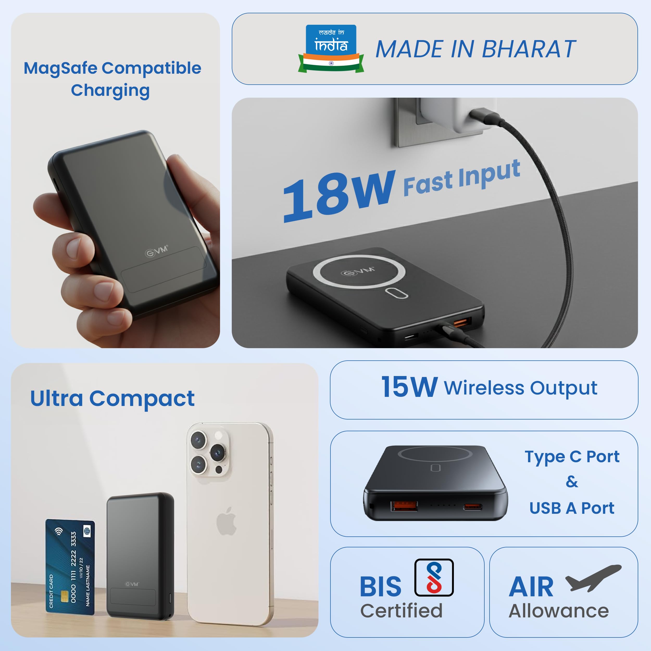EVM EnMag Ace 10000mAh Power Bank |15W Wireless Charging, 22.5W Fast Charging | Magnetic Compatible for iPhone, Android Mobiles & Other Devices|2 Year Warranty (EVM P0301-Black) — Amazon image 6