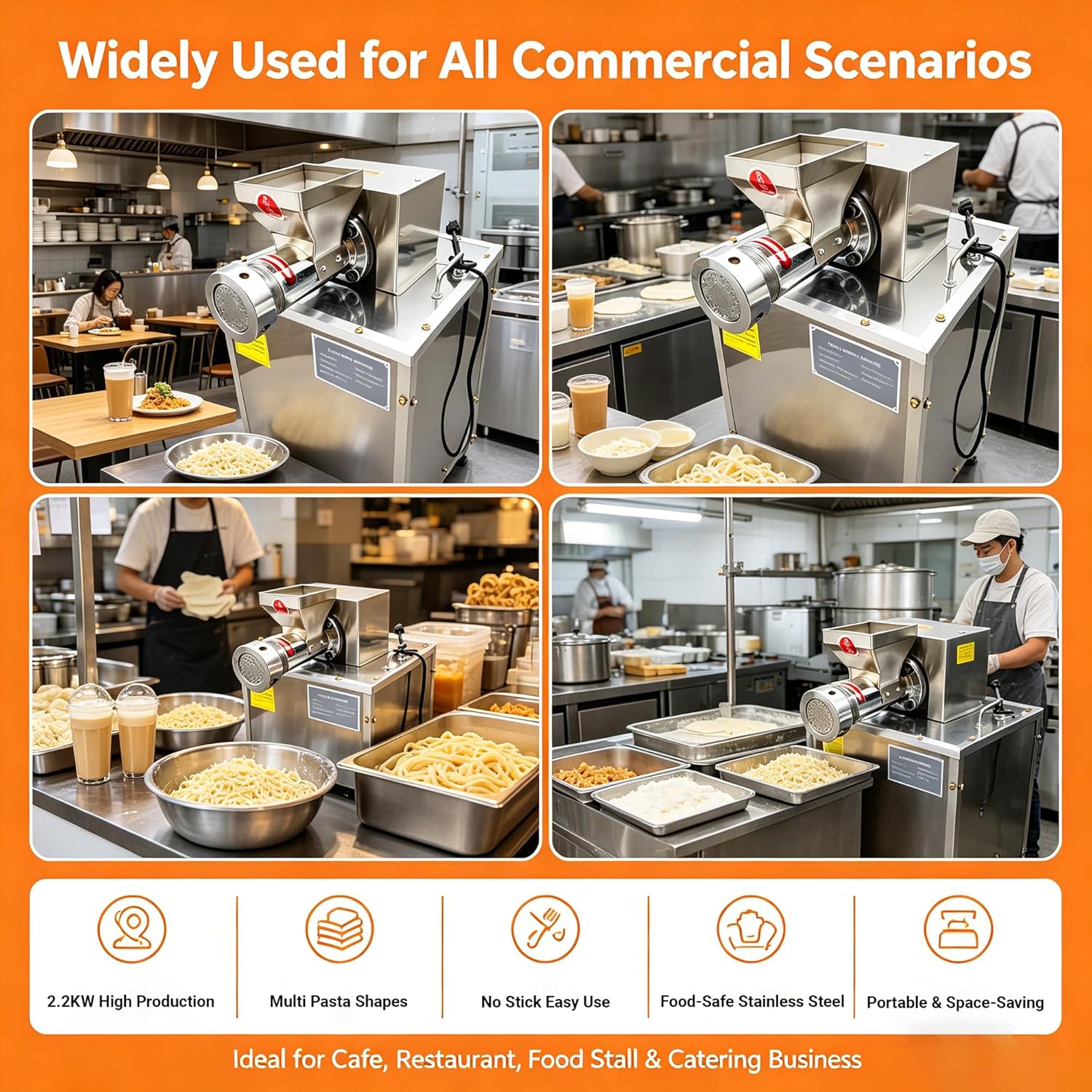 Commercial Pasta Making Machine 15-20kg/h Automatic Pasta Squeezing Machine Penne Macaroni/Conchiglie/Stelline/Fusilli Maker with 3 Dies, Stainless Steel Body, Easy to Move 110V