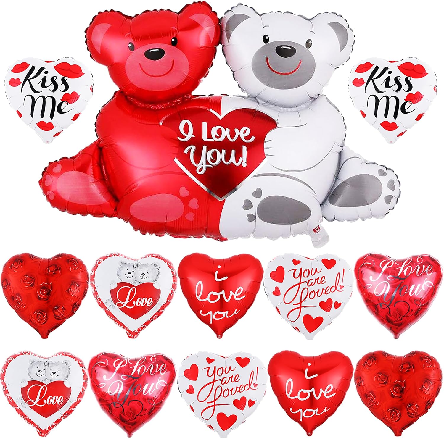KatchOn, Big Teddy Bear Balloons Set - 23 Inch, Pack of 13 I Love You Balloons Heart Shaped Balloons and Valentines Balloons for Valentines Day Decorations, Anniversary Decorations, Valentines Decor