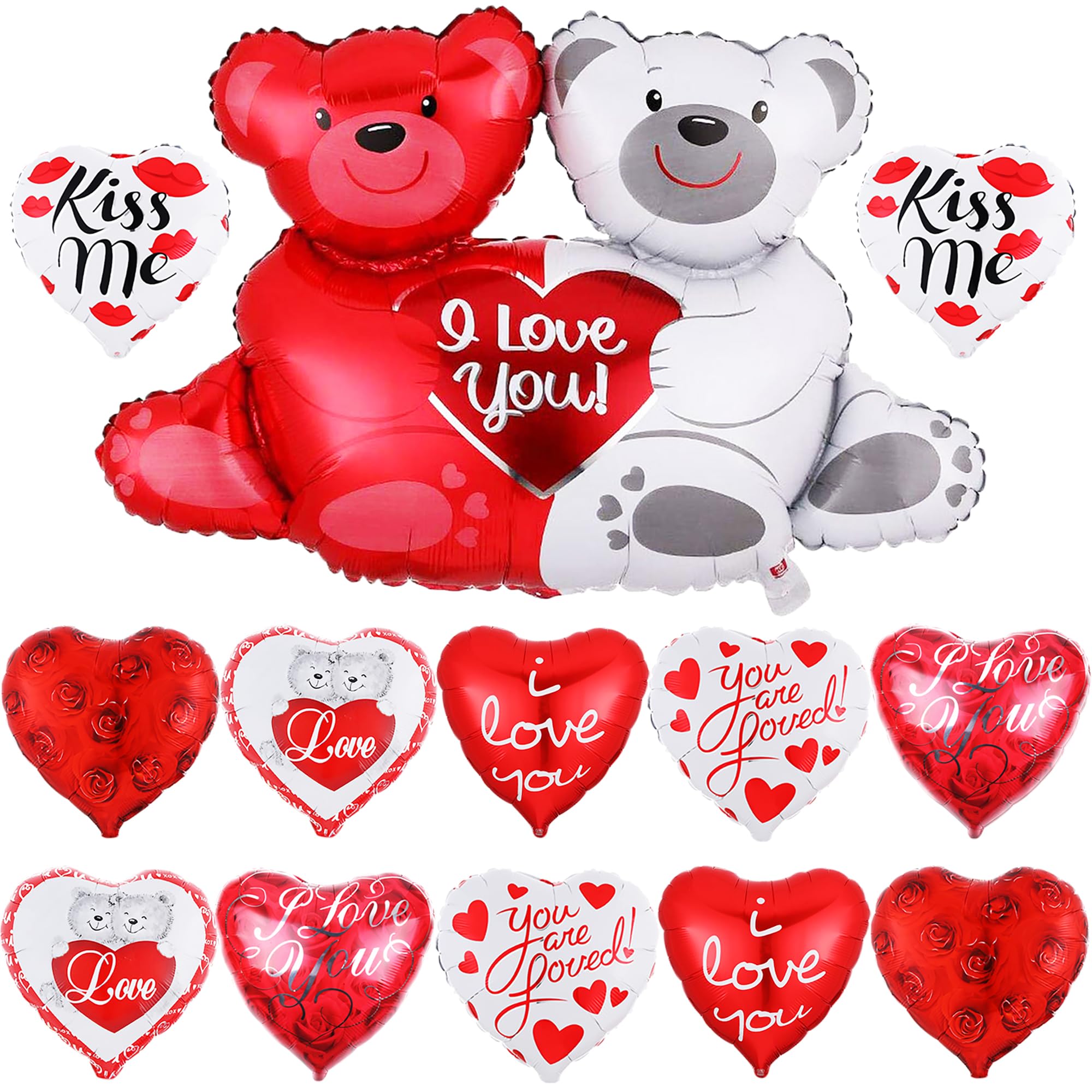 KatchOn, Big Teddy Bear Balloons Set - 40 Inch, Pack of 13 | I Love You Balloons for Love Decorations | Anniversary Decorations | Romantic Decorations