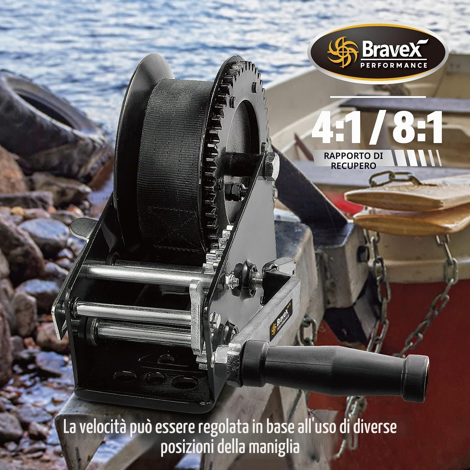 Megalint - Argano per rimorchio per barca, 1587,6 kg, con cinghia da 10 m, gancio resistente, verricello portatile, cavo in acciaio, argano manuale a cricchetto a due vie per SUV, ATV, UTV, barca per