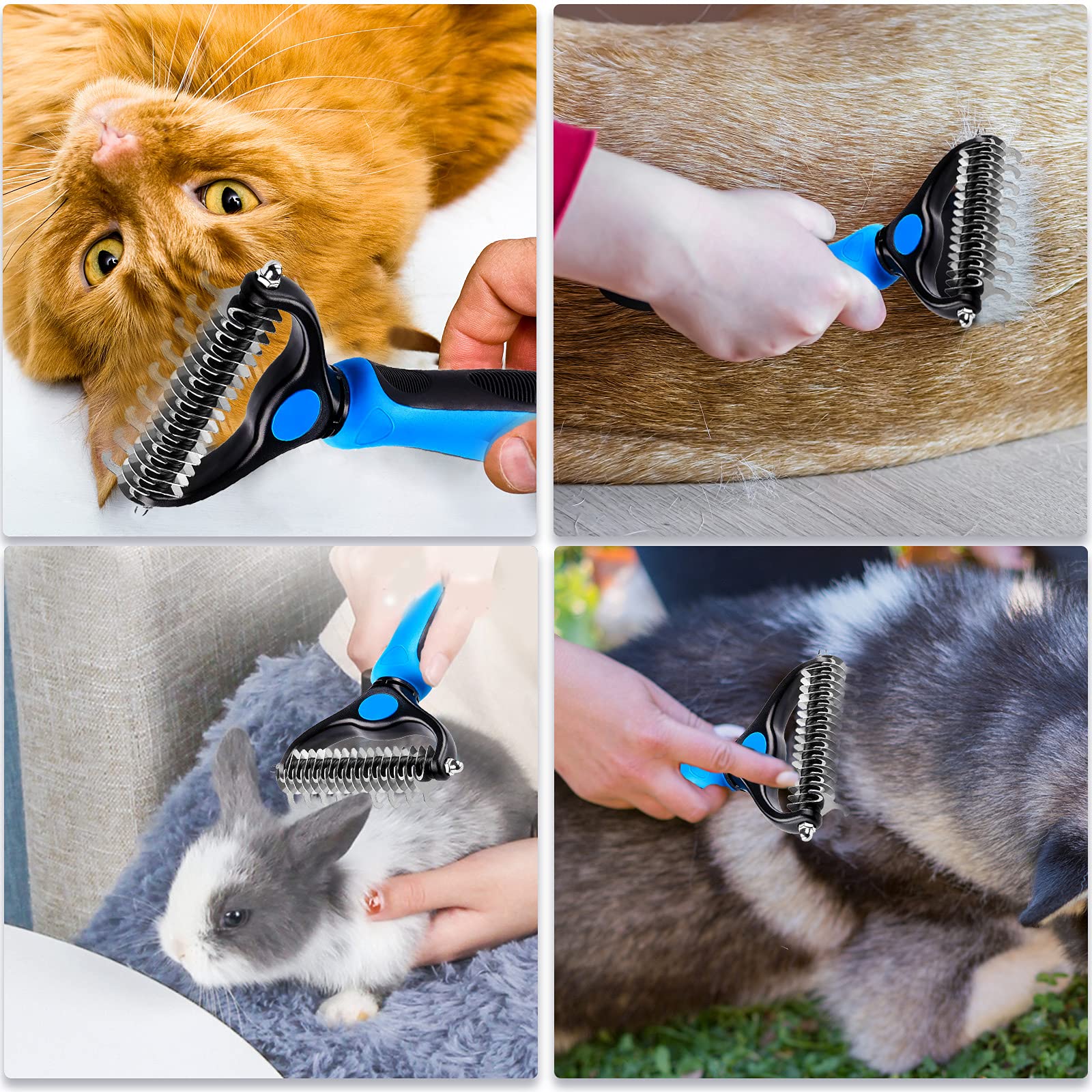 JJW Brosse pour Chiens et Chats, Dédéparage de Sous-Poil pour Poils Moyens à Longs, Râteau pour Animaux de Compagnie, Peigne de Massage