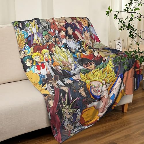 Manta de franela de personajes de anime de 80 x 60 pulgadas, súper suave, ligera, lanuda para aire acondicionado, manta de verano refrescante para