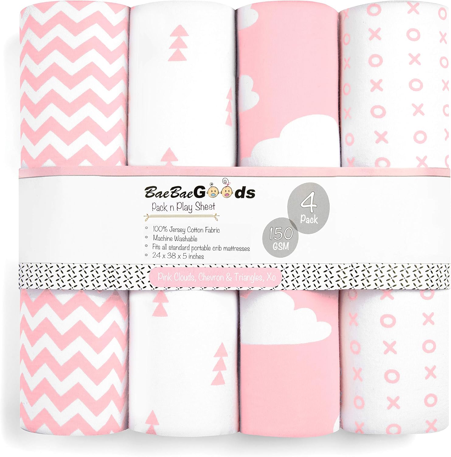 Pack n Play Sheets – Premium Pack and Play Sheets 4 Pack – 100% Super Soft Jersey Knit Cotton Playard Mattress Sheets – Portable Playpen Fitted Play Yard Mini Crib Sheet for Girl (24 x 38 x 5)