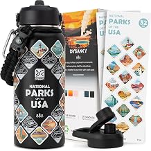 DYSANKY National Parks Water Bottle &ndash; 32 oz Insulated Stainless Steel Water Jug with 63 Hand-Drawn Park Stickers, Outdoor Accessories &amp; Gift Box &ndash; BPA-Free &ndash; Ideal for Hiking, Camping &amp; Travel