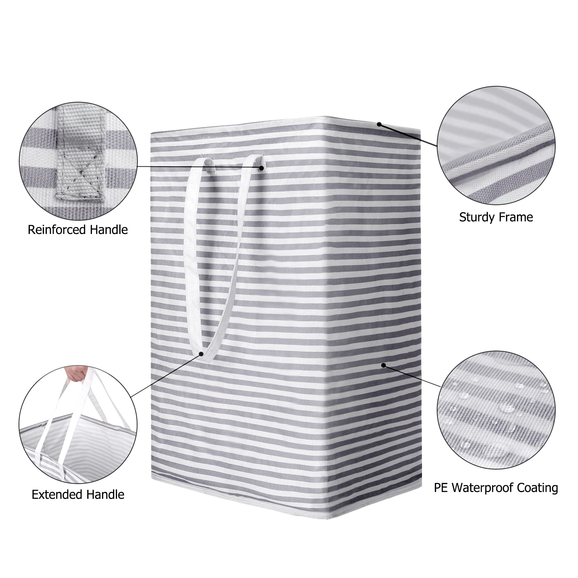 Panier à Linge Pliable 77L - Grand Capacité, Poignées Renforcées, Toile Imperméable | Idéal Rangement Jouets, Vêtements, Buanderie (gris)